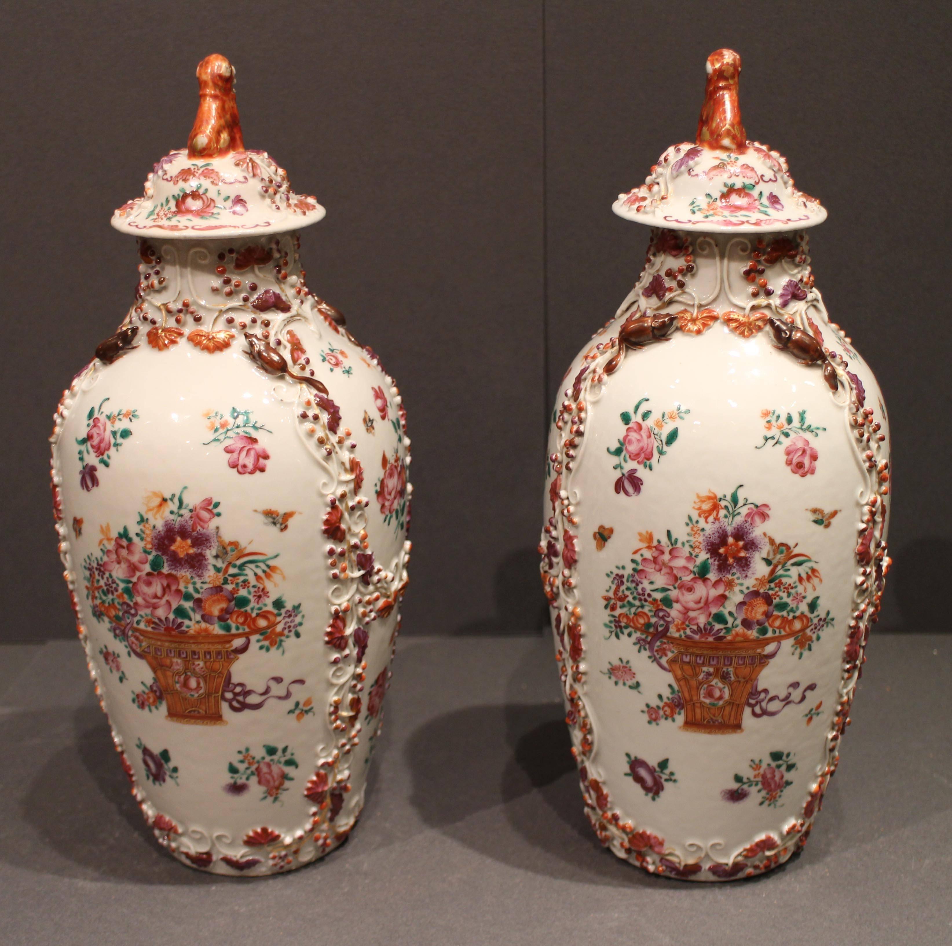 Pair of 18th Century Antique Chinese Famille Rose 'Pink' Vases and Covers For Sale 2