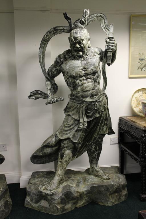 Monumental Pair of Impressive Japanese Bronze Nio Buddha Guardian