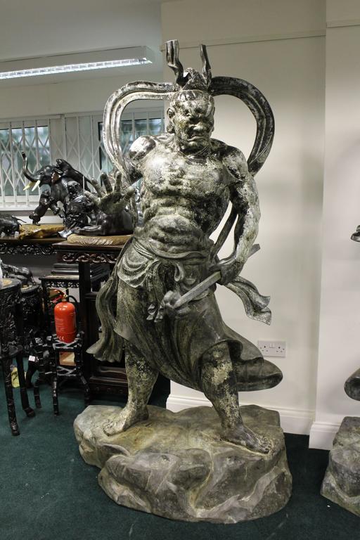 Monumental Pair of Impressive Japanese Bronze Nio Buddha Guardian