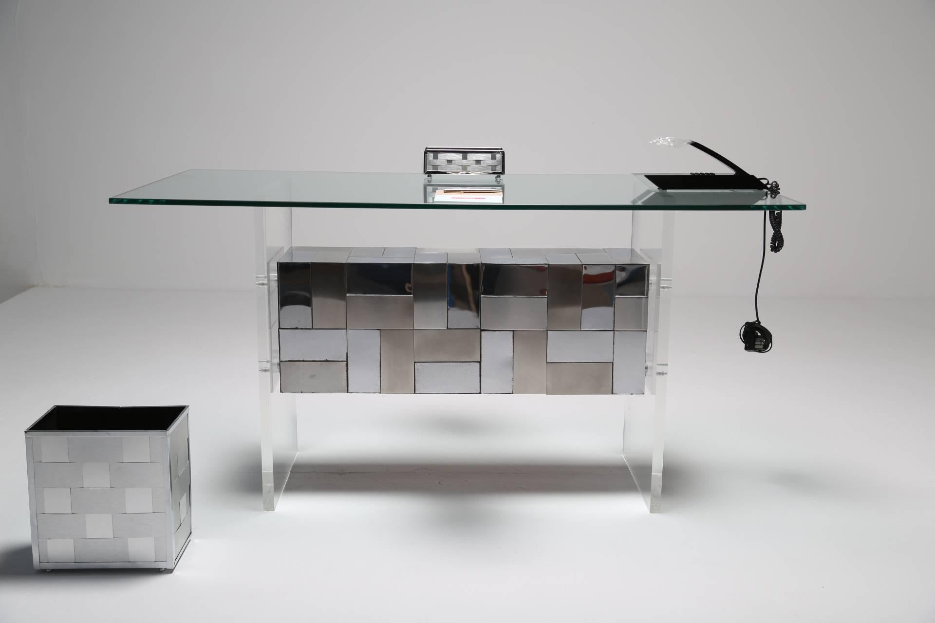 Paul Evans style patchwork chrome desk, vanity or dining table base. In Good Condition In Oberstown, Lusk, IE