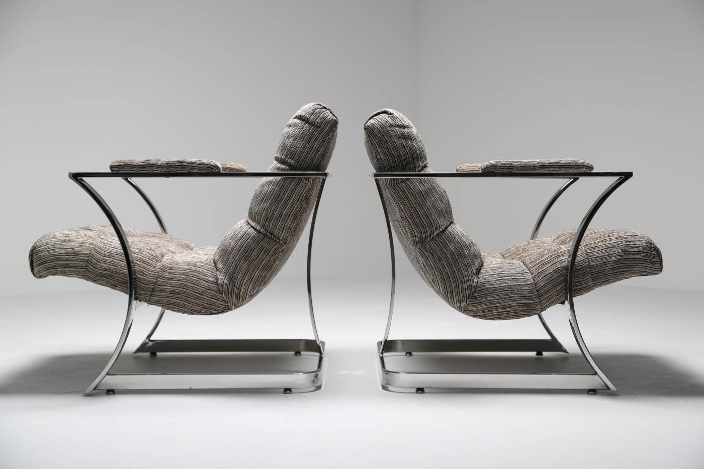 Mid-century Lounge Chairs, Milo Baughman Style 2