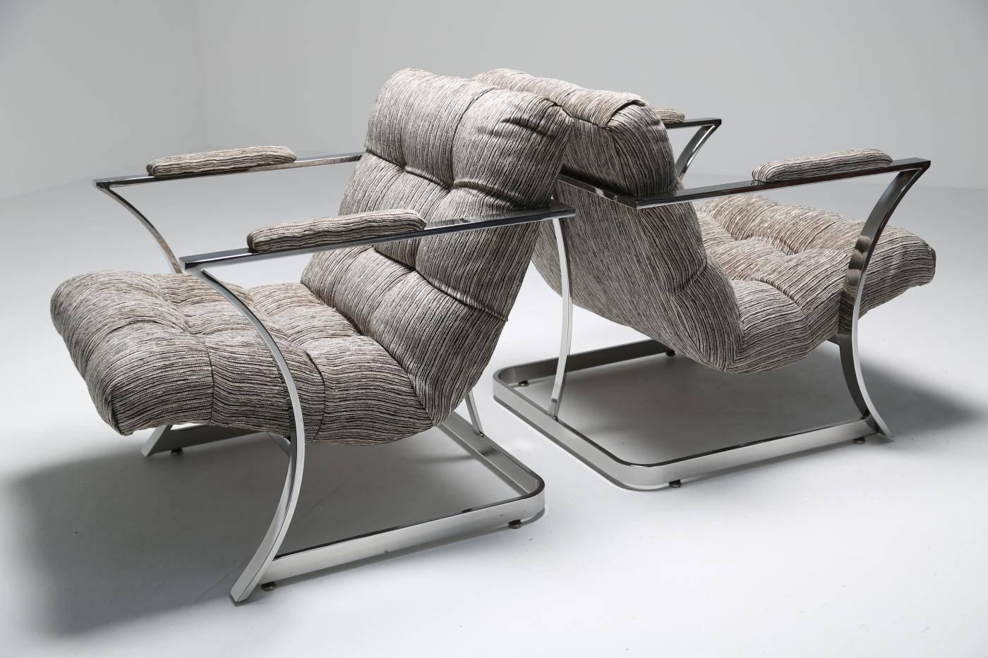 Late 20th Century Mid-century Lounge Chairs, Milo Baughman Style