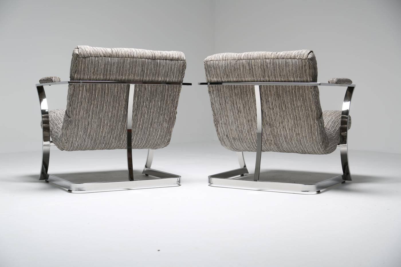 Chrome Mid-century Lounge Chairs, Milo Baughman Style