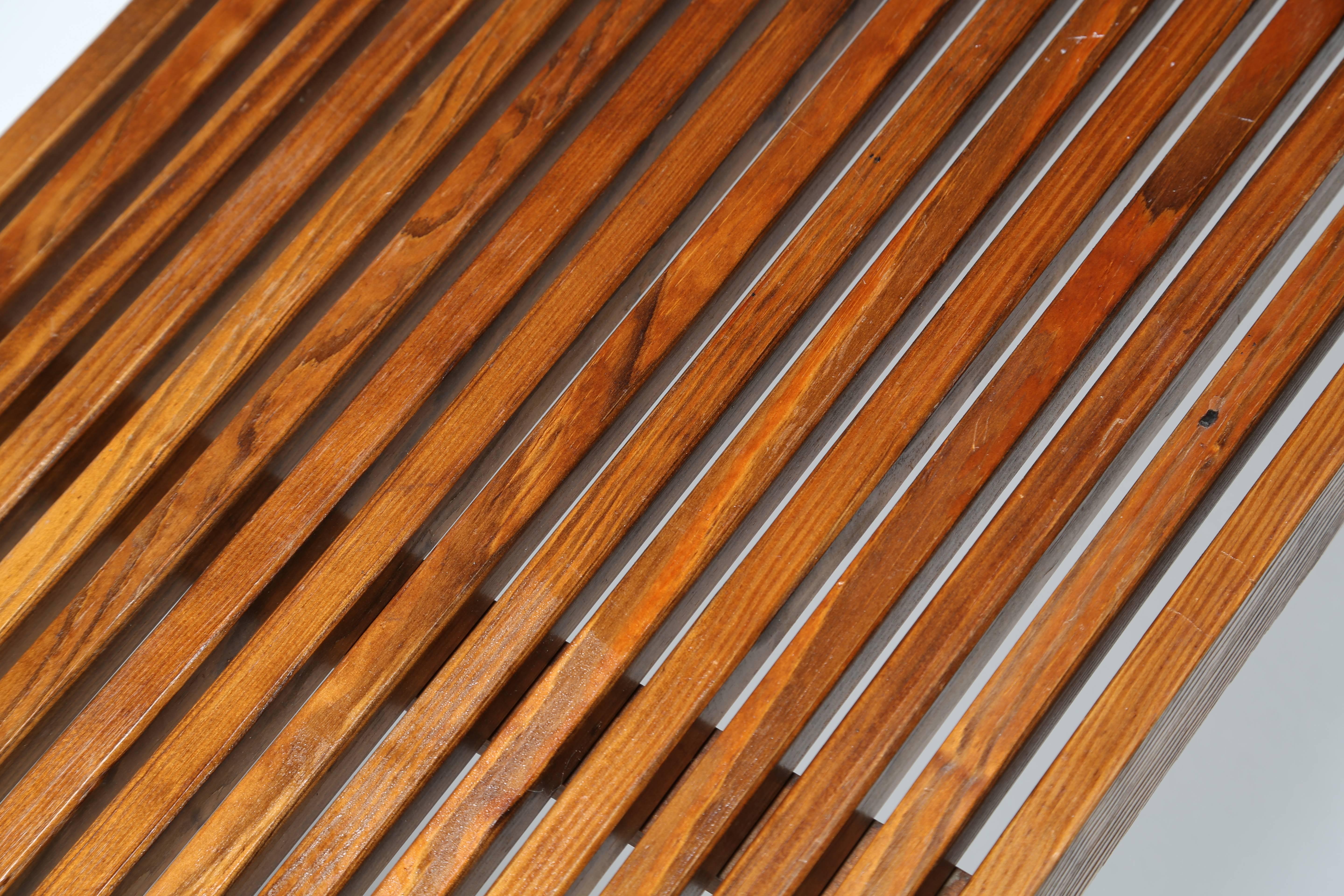 Slatted Walnut Bench or Table with Brass Feet 1