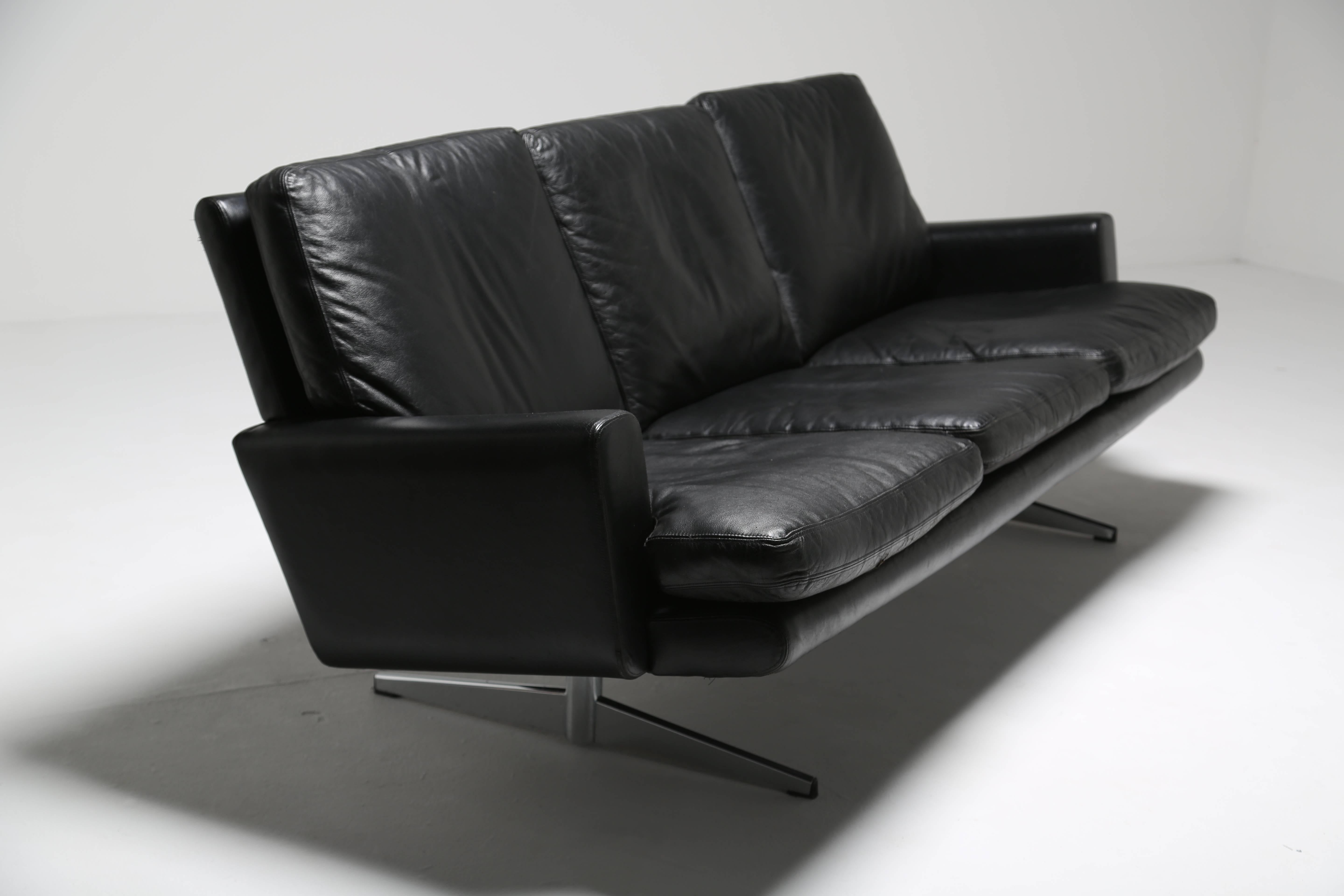 Mid-Century Modern Howard Keith Three-Seat Leather Sofa
