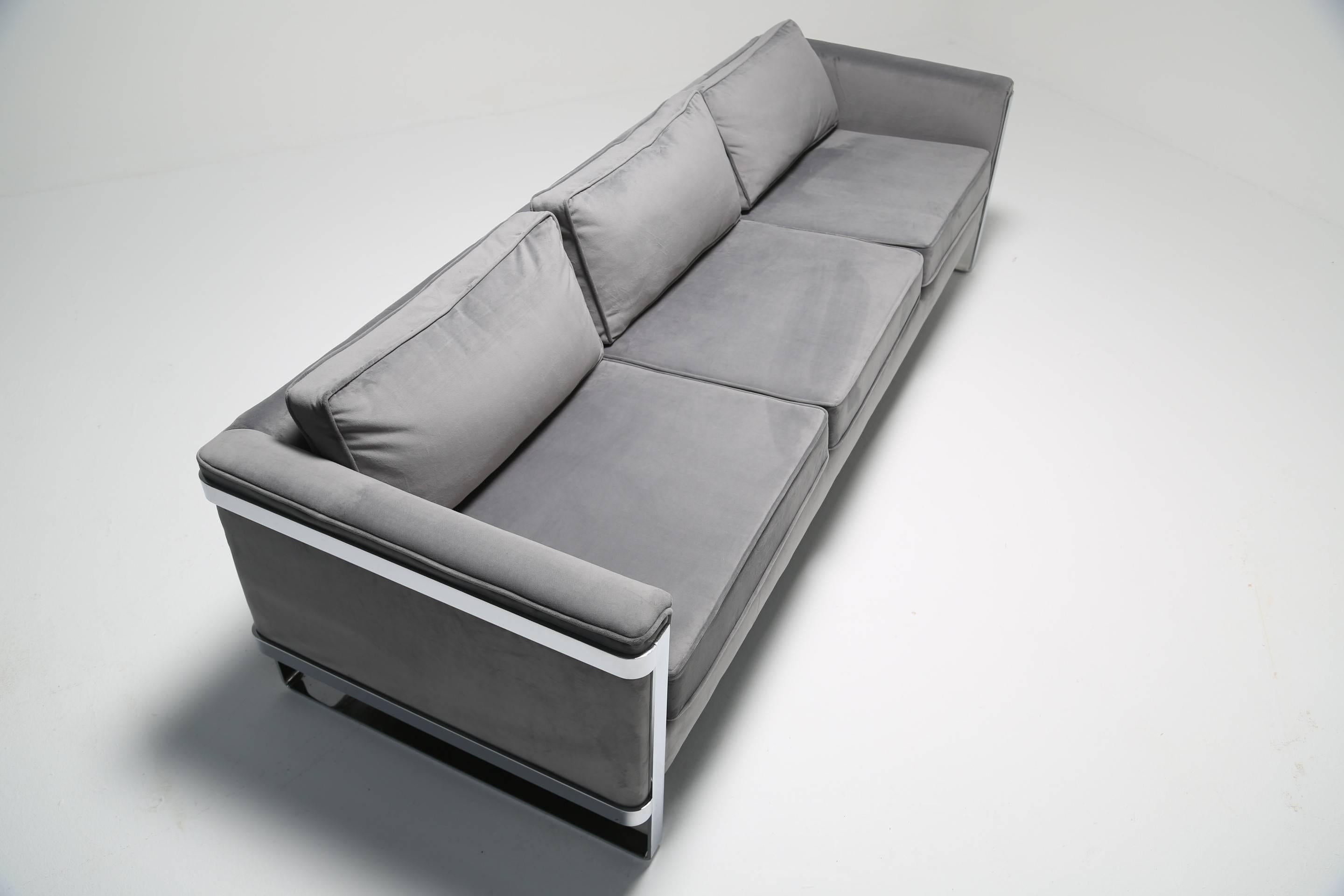 Mid-Century Modern Chrome Sofa by Selig in a Milo Baughman Style