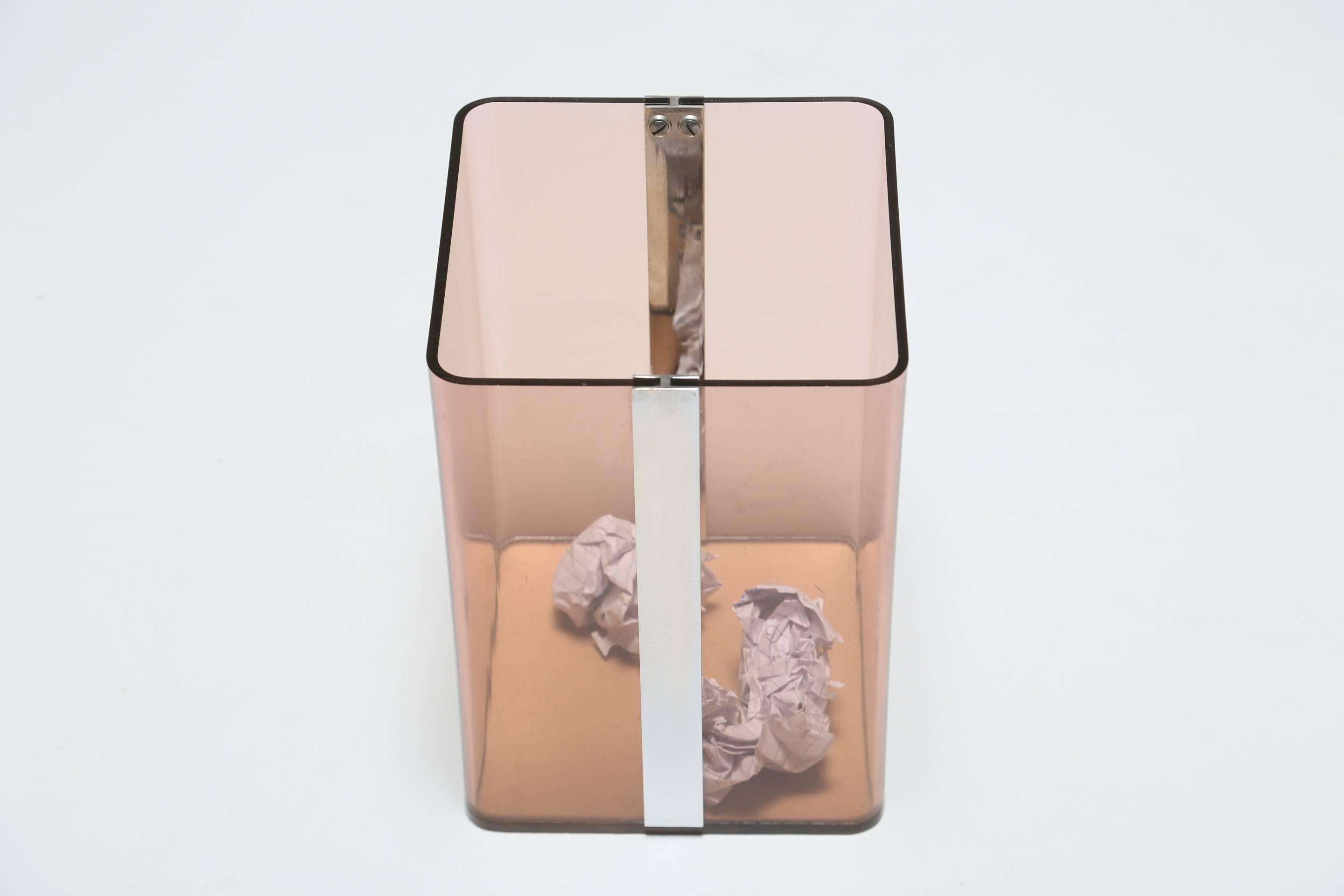 Late 20th Century Lucite and Chrome Waste Paper Bin