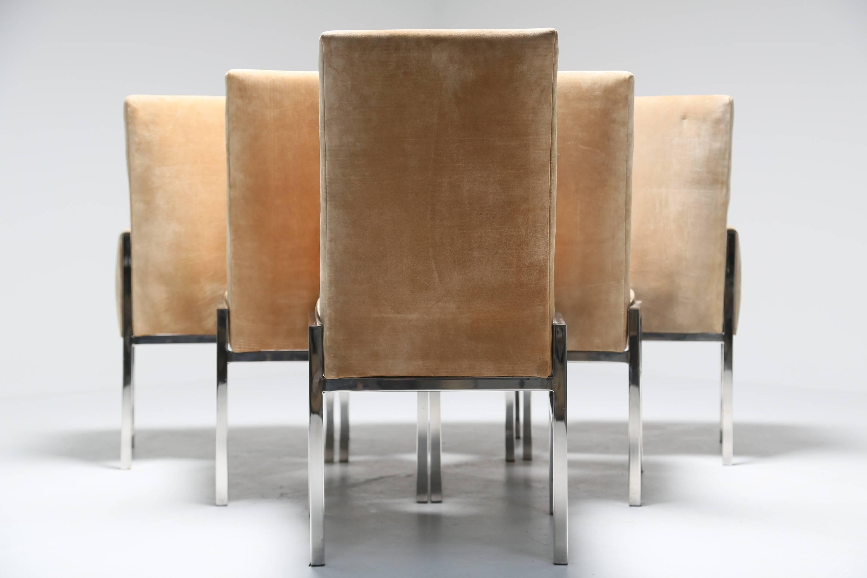 American Suede and chrome mid-century dining chairs in the style of Pace Collection.