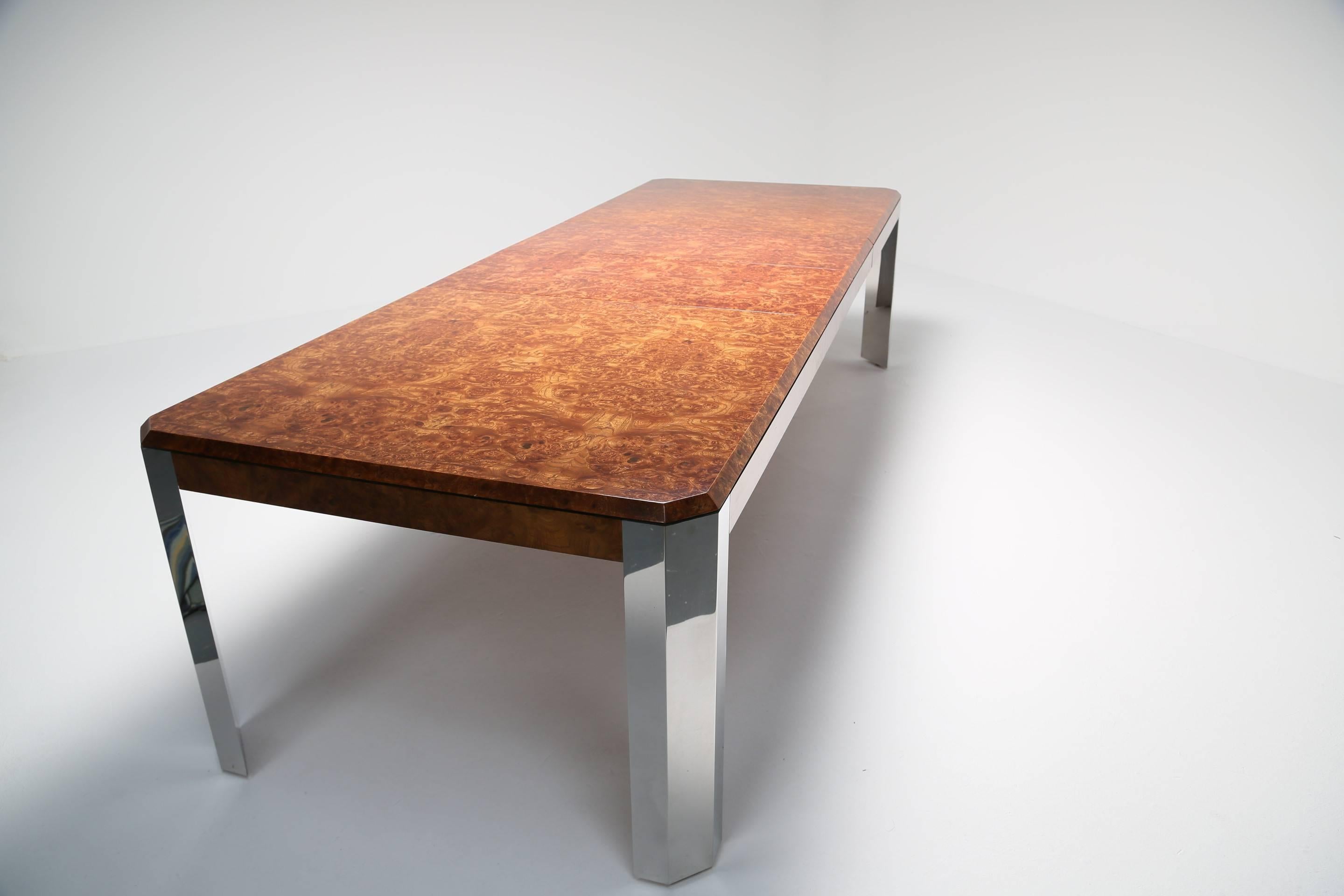 A very long and very beautiful dining table designed by Irving Rosen for Pace Collection. Pace collection was a high end contract furniture maker based in New York and operating from the 1960's until it closed in 2001. This table has large faceted