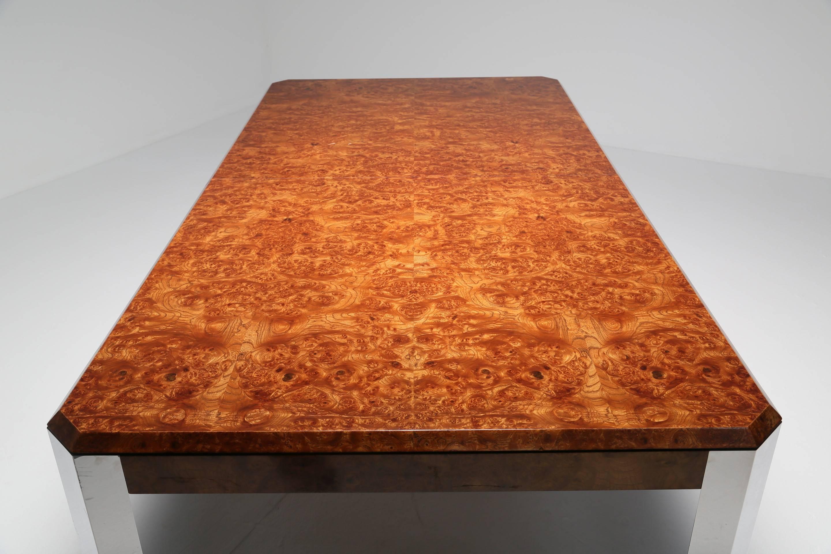 Mid-Century Modern Pace Collection Dining Table in Burl Maple and Chrome