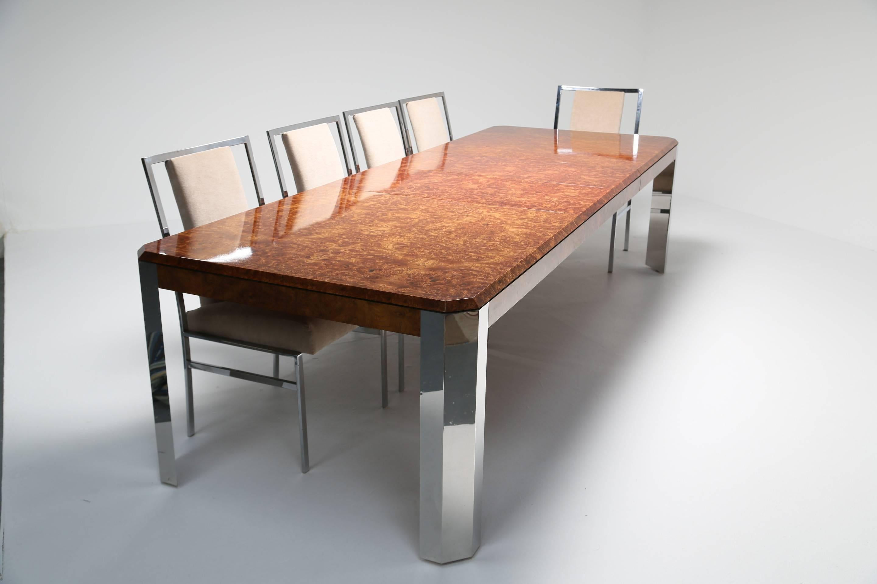 American Pace Collection Dining Table in Burl Maple and Chrome