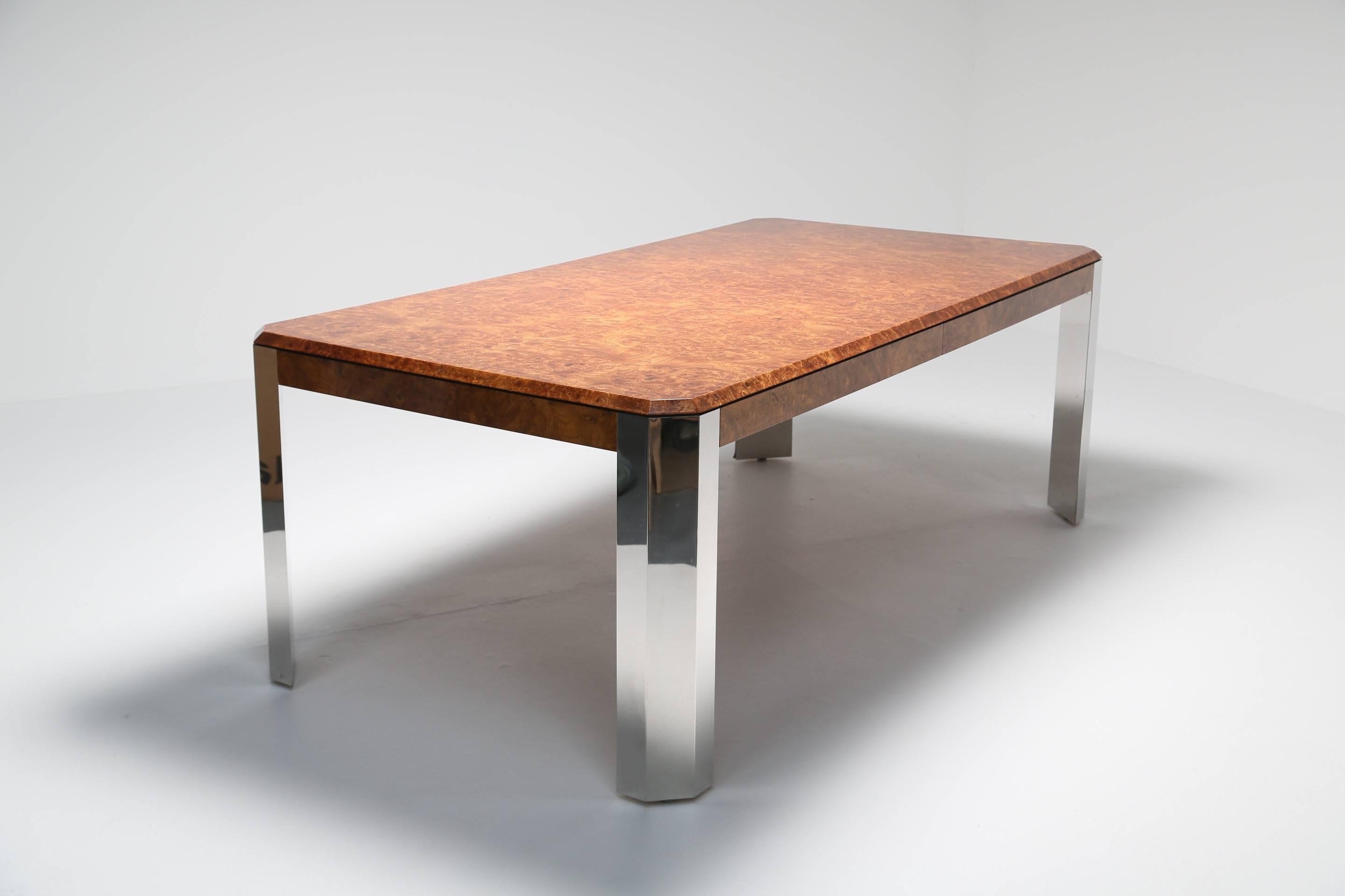 Pace Collection Dining Table in Burl Maple and Chrome In Excellent Condition In Oberstown, Lusk, IE