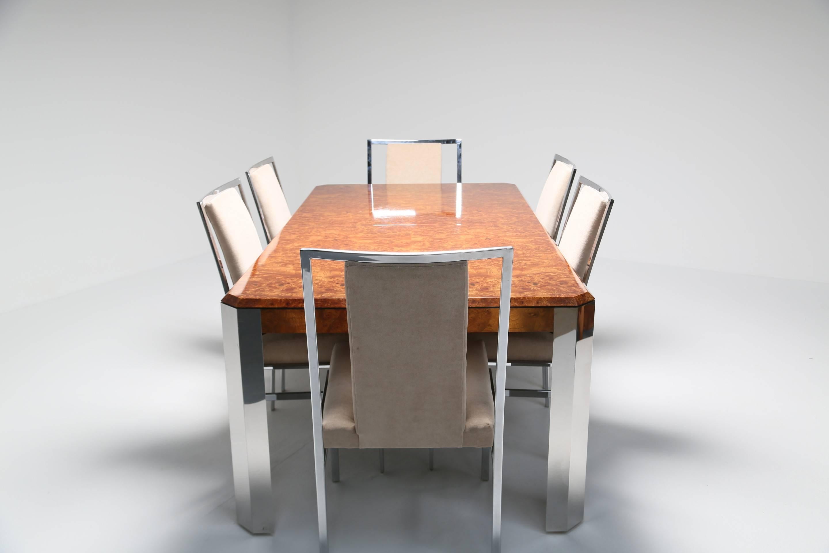 Late 20th Century Pace Collection Dining Table in Burl Maple and Chrome