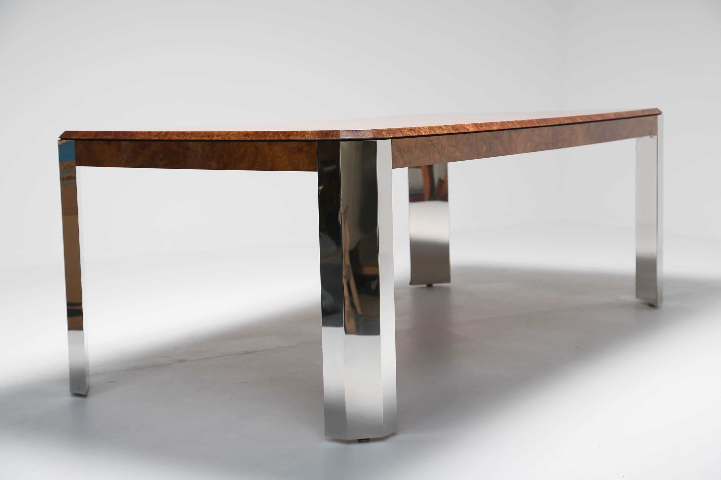 Pace Collection Dining Table in Burl Maple and Chrome 1