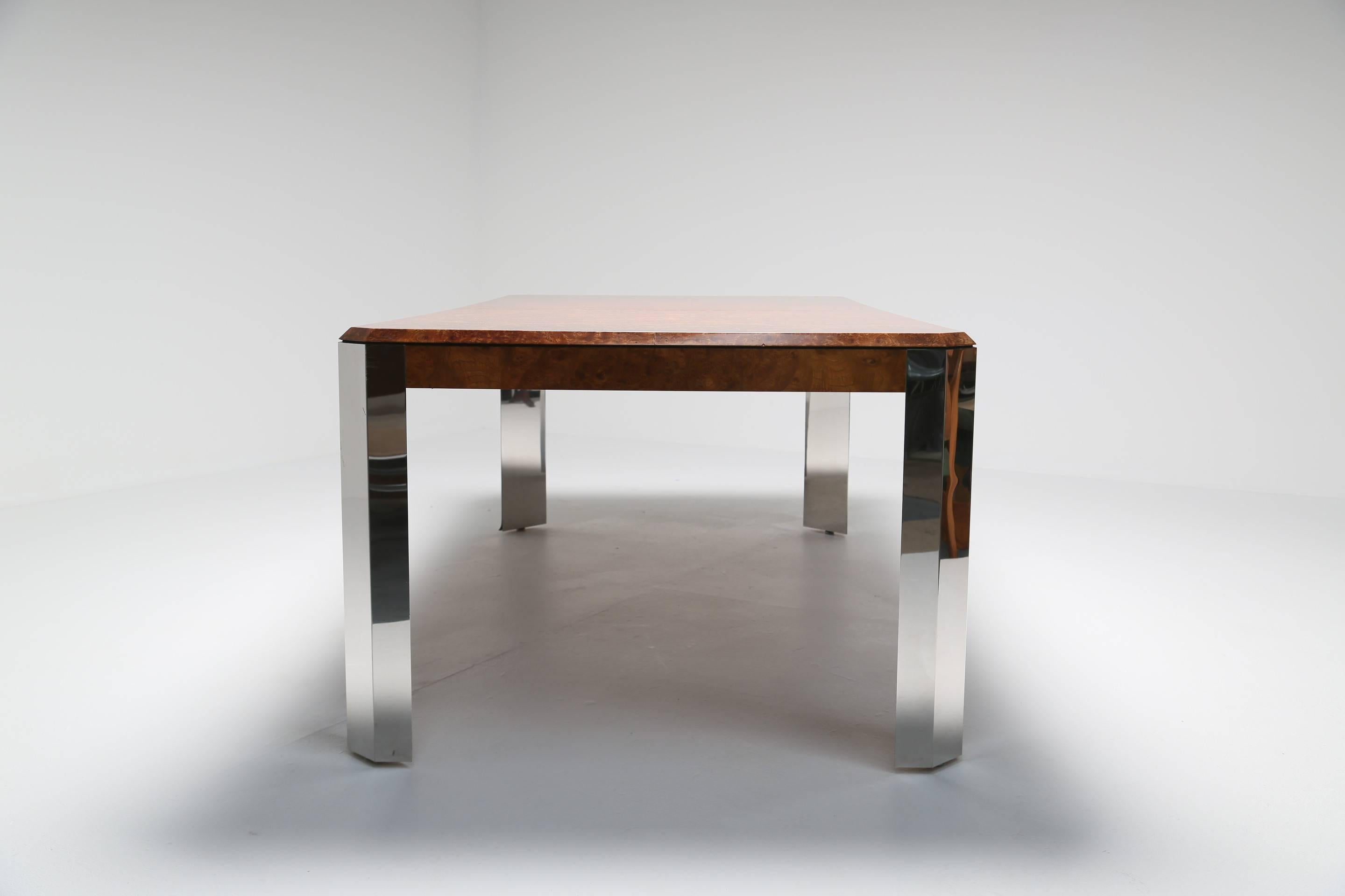 Pace Collection Dining Table in Burl Maple and Chrome 2