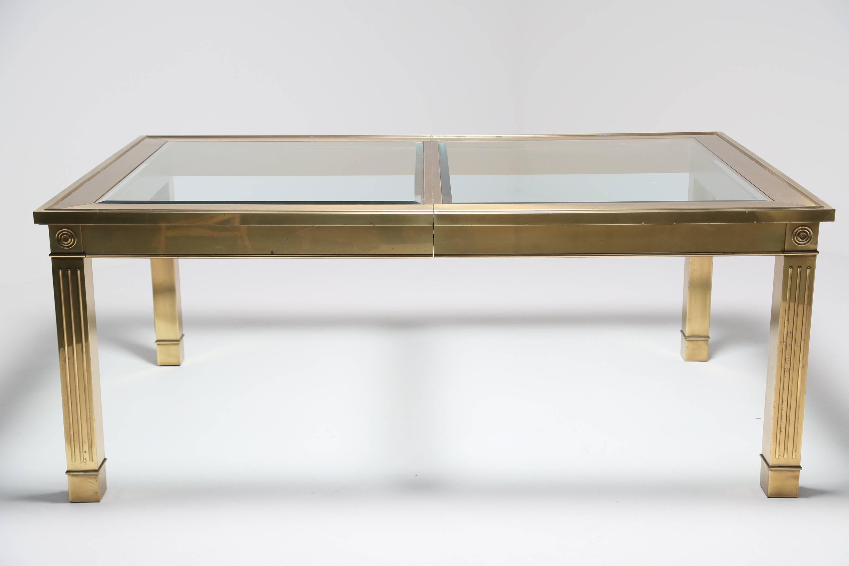 Brass Mastercraft brass and glass exteding mid century dining table, 1970s. 