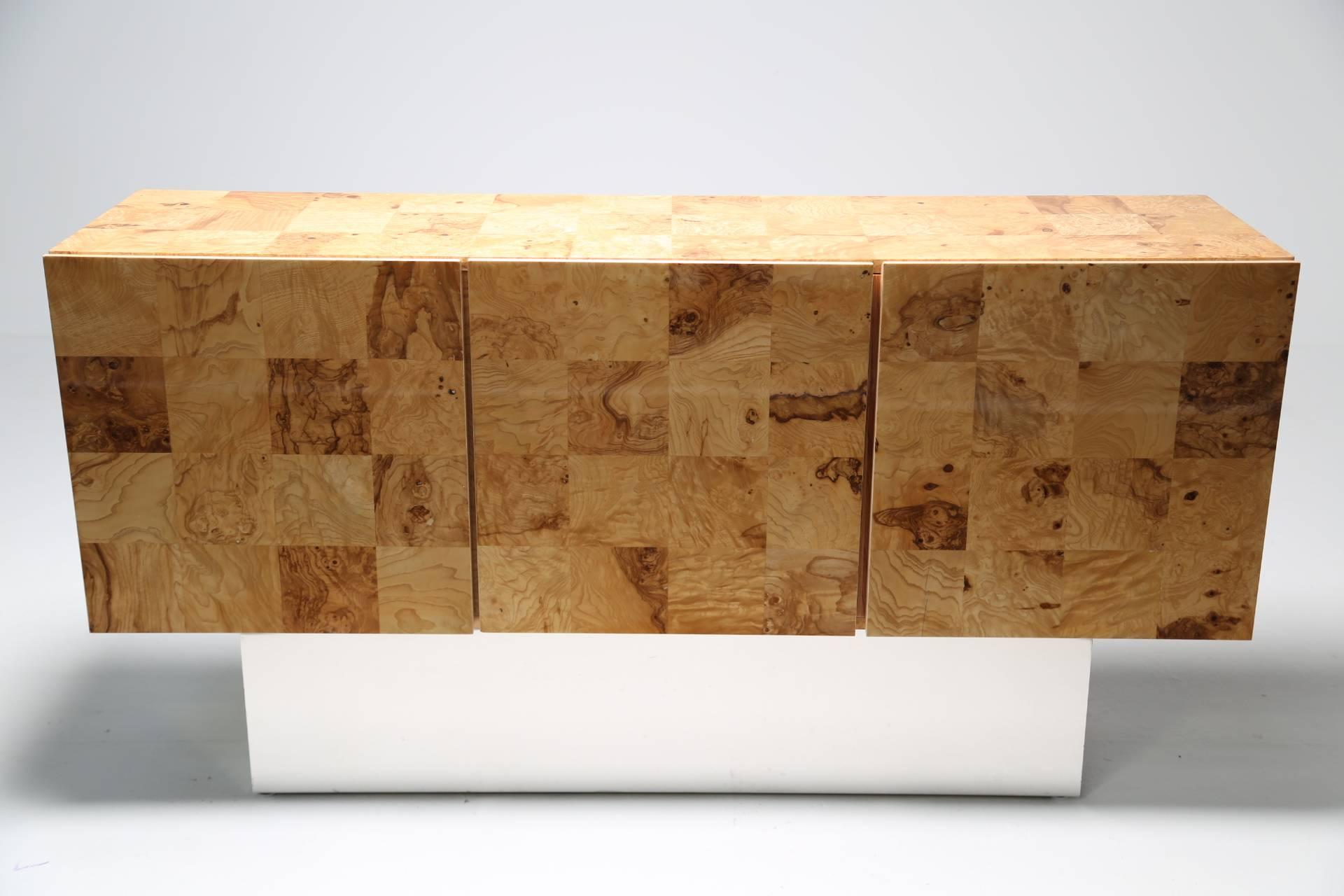 Mid-Century Modern Milo Baughman Style Light Burl Check Sideboard