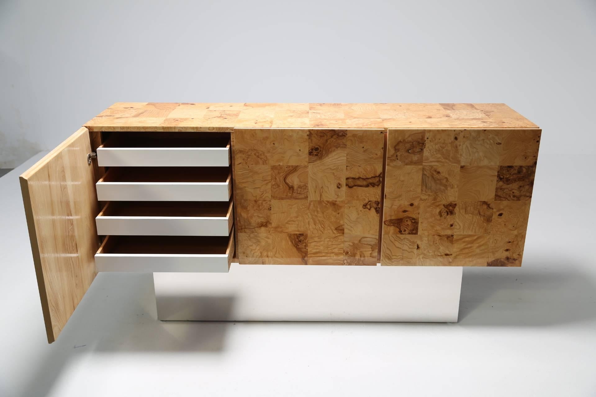 Late 20th Century Milo Baughman Style Light Burl Check Sideboard