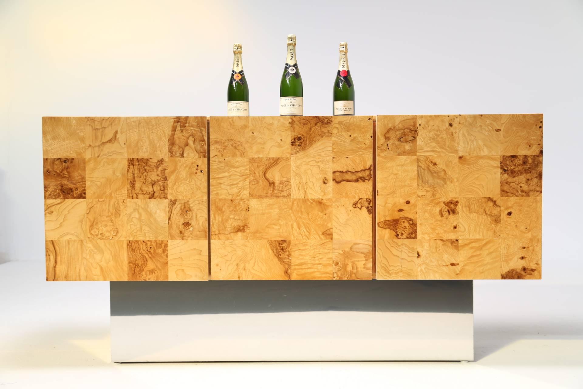 Milo Baughman Style Light Burl Check Sideboard 2