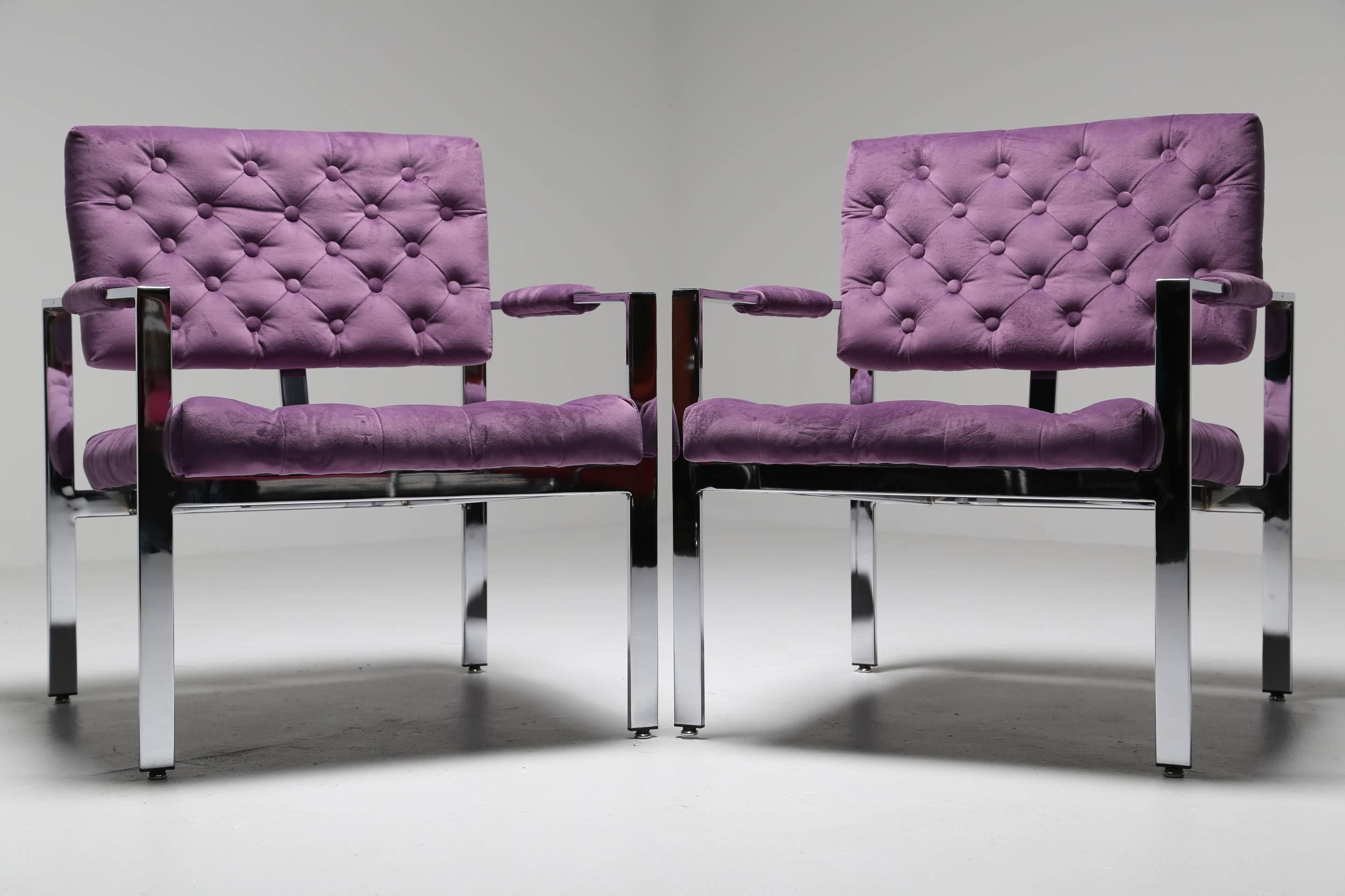 Mid-Century Modern Milo Baughman chrome frame lounge chairs, Thayer Coggin. For Sale