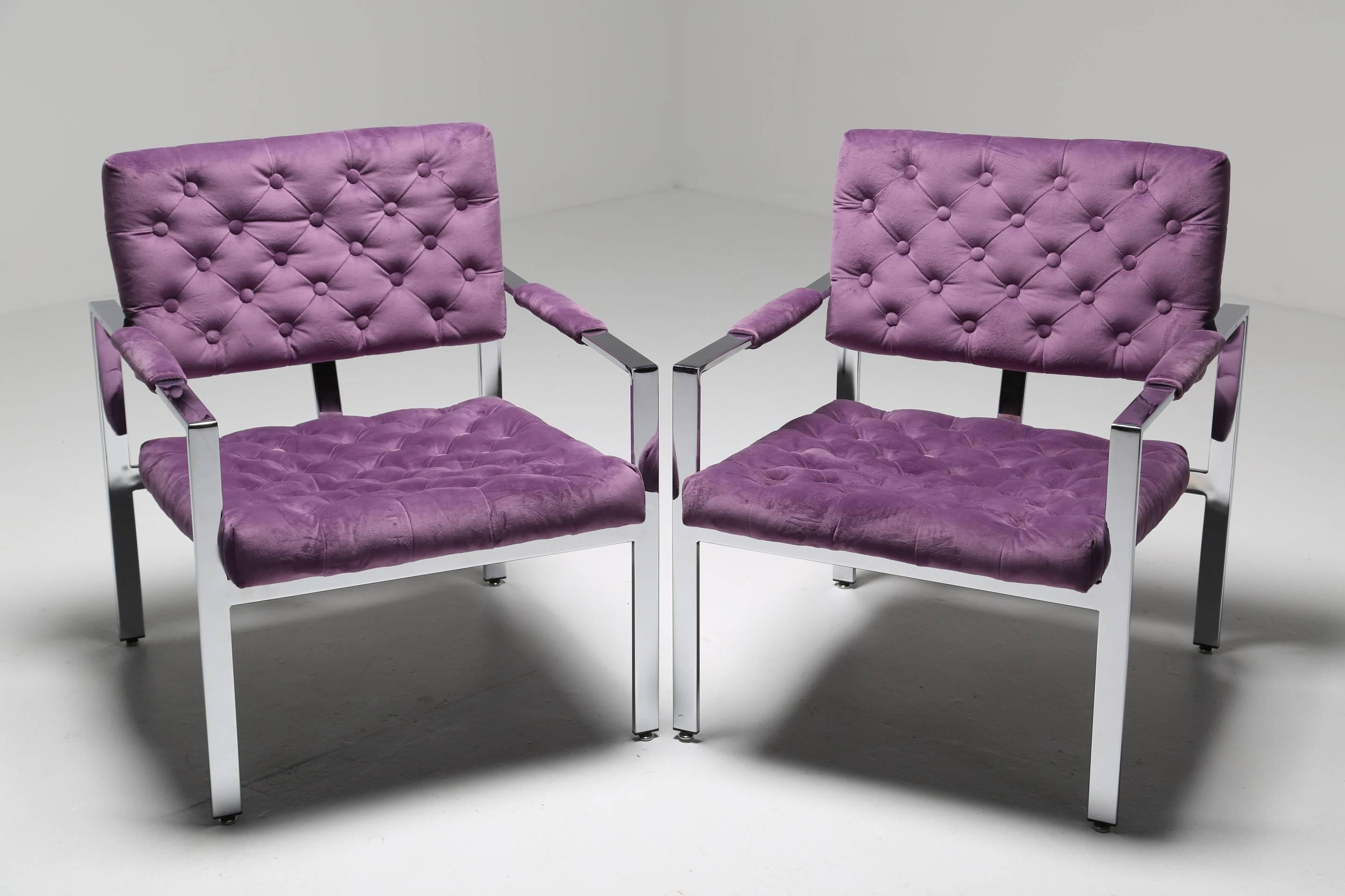 American Milo Baughman chrome frame lounge chairs, Thayer Coggin. For Sale