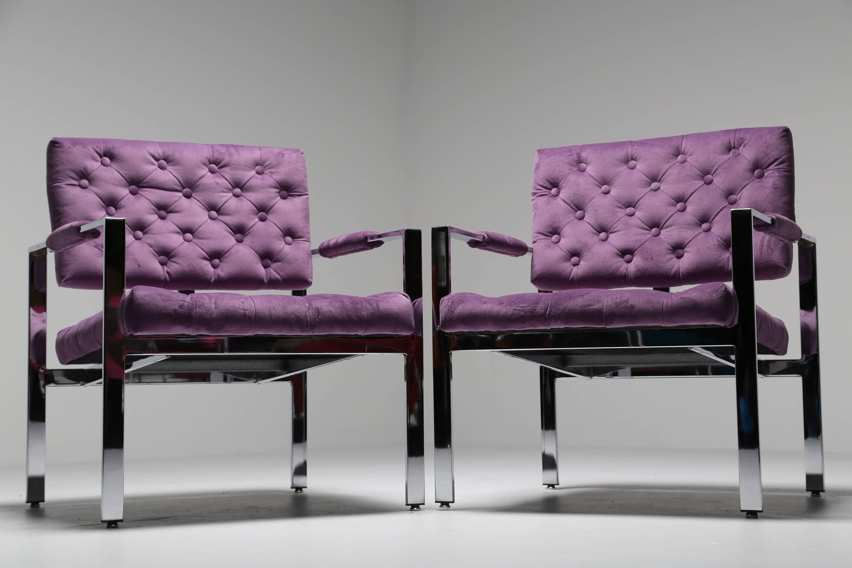 Milo Baughman chrome frame lounge chairs, Thayer Coggin. For Sale 3