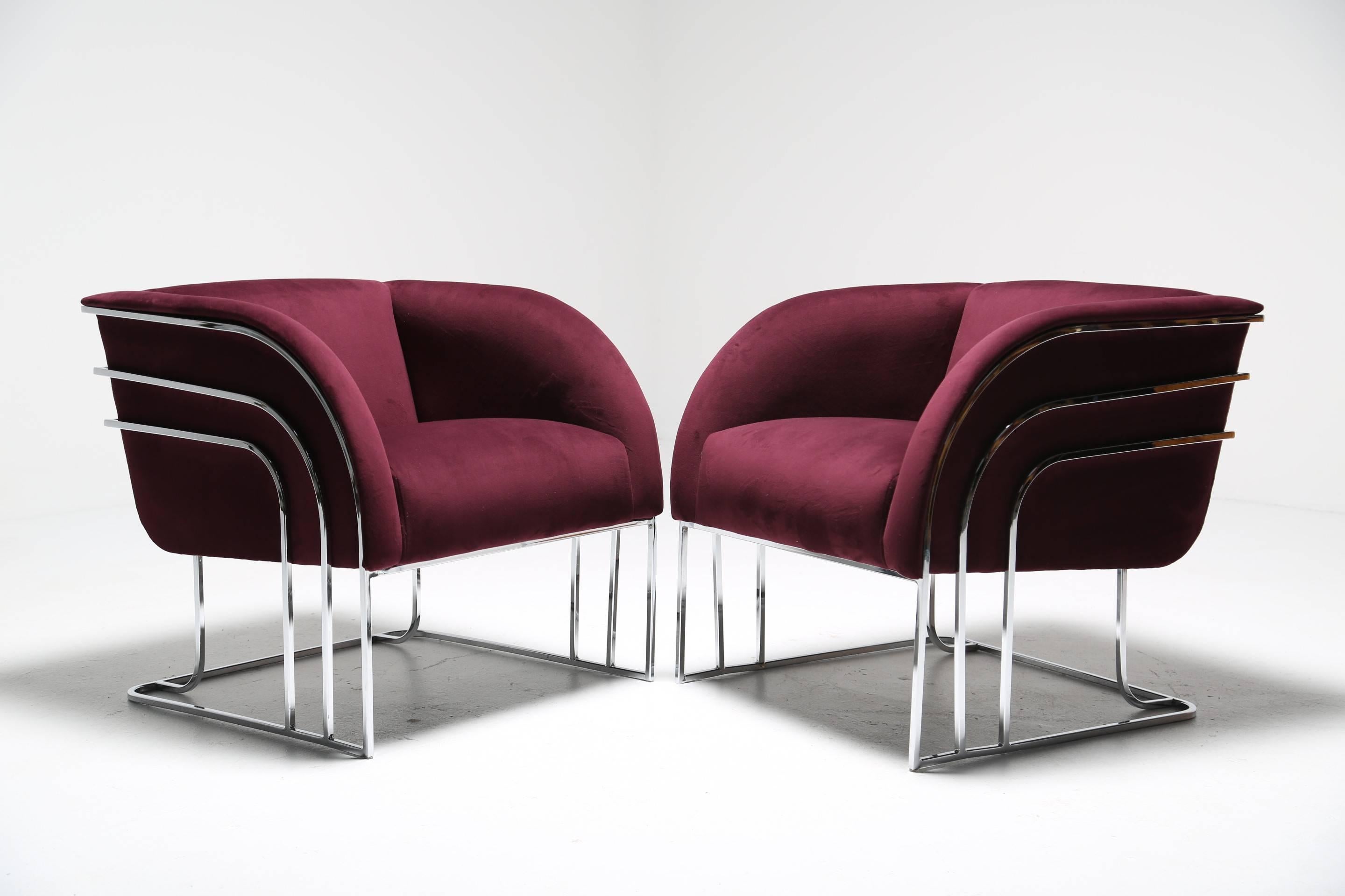 Mid-Century Modern Mid-century Chrome Lounge chairs, Milo Baughman Style