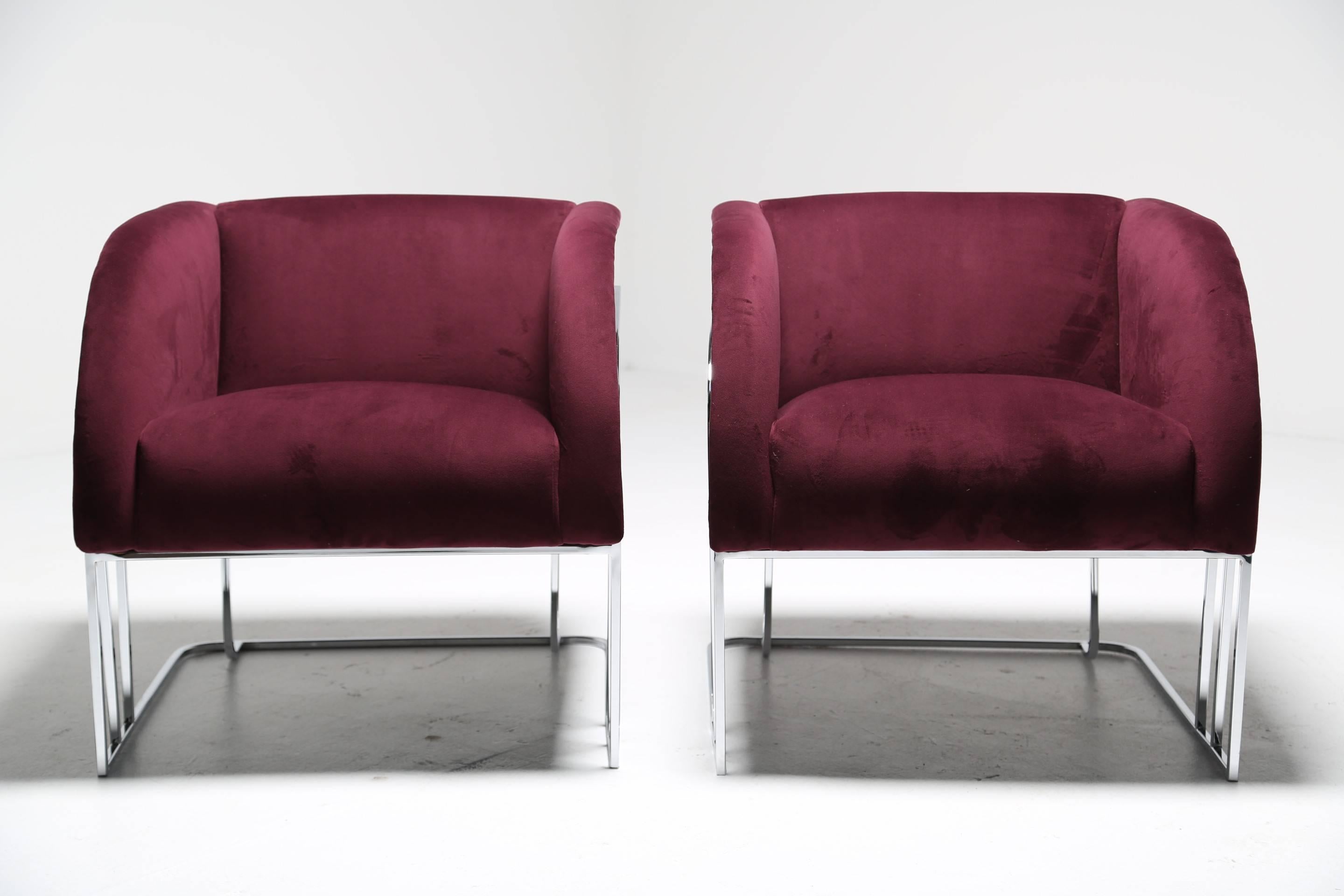 American Mid-century Chrome Lounge chairs, Milo Baughman Style