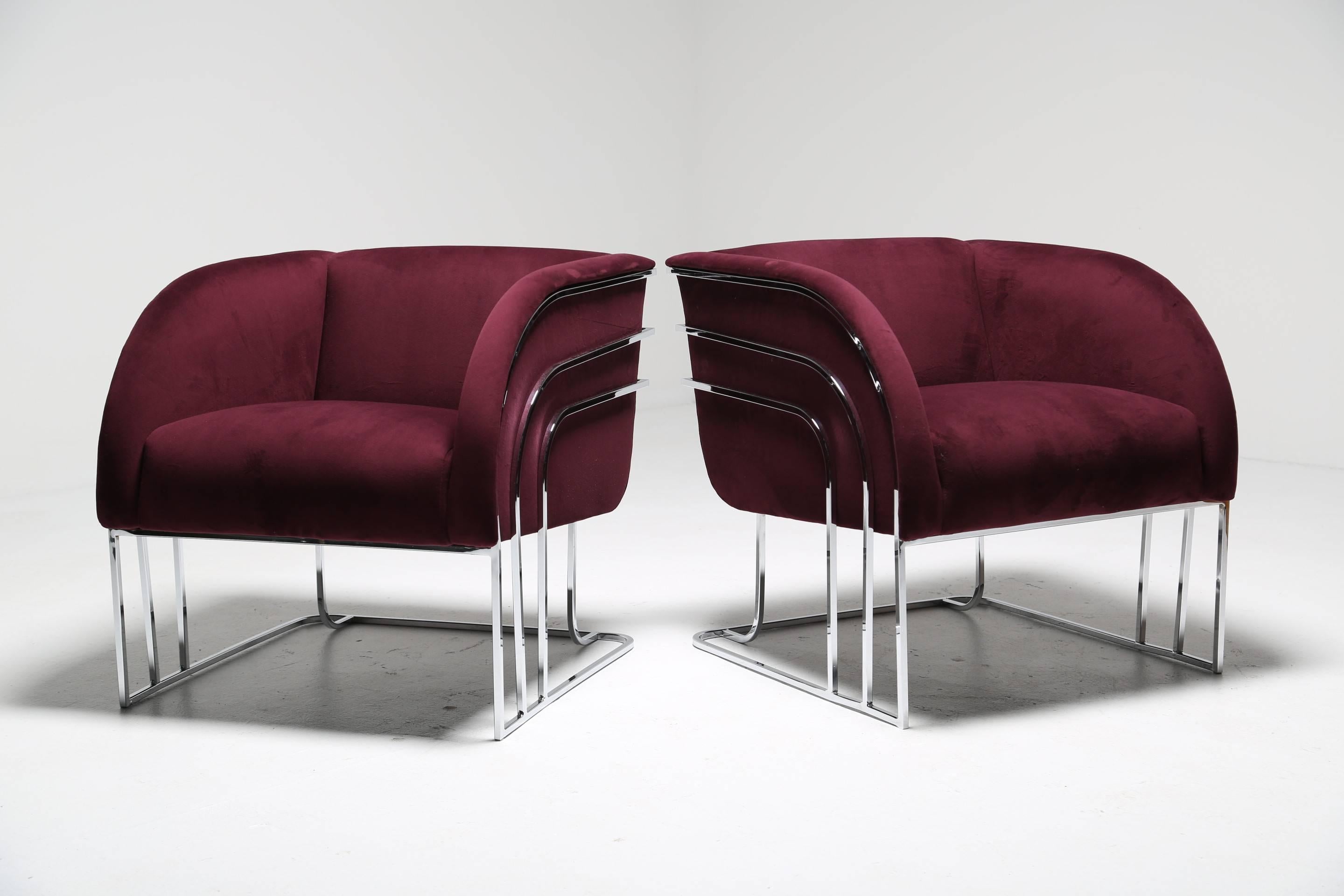 Plated Mid-century Chrome Lounge chairs, Milo Baughman Style