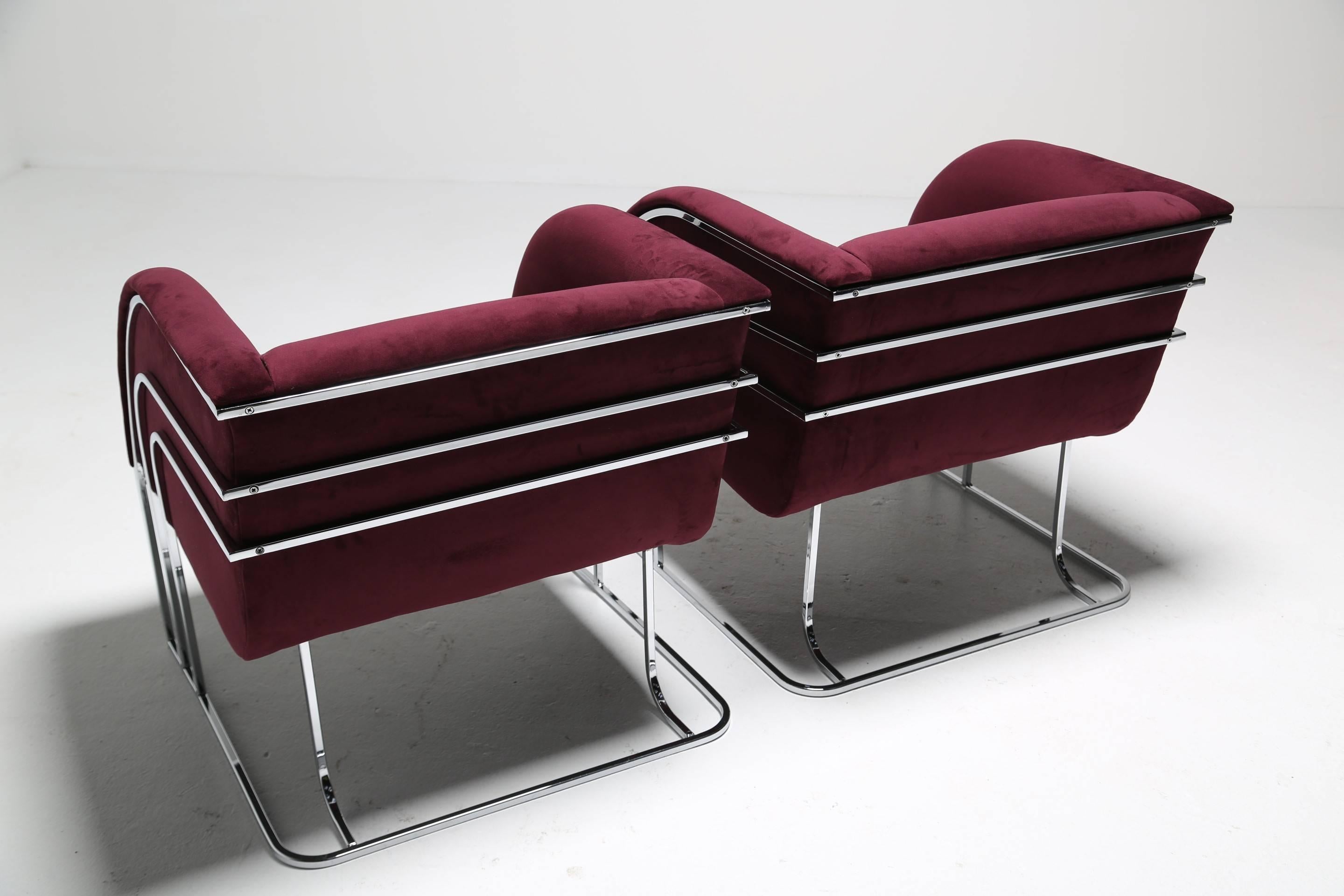 Mid-century Chrome Lounge chairs, Milo Baughman Style 1