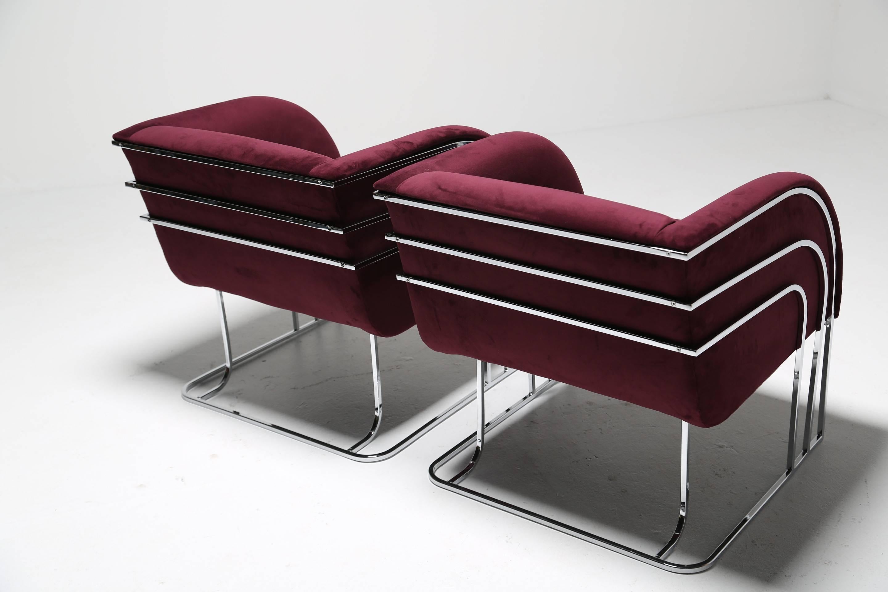 Mid-century Chrome Lounge chairs, Milo Baughman Style 2