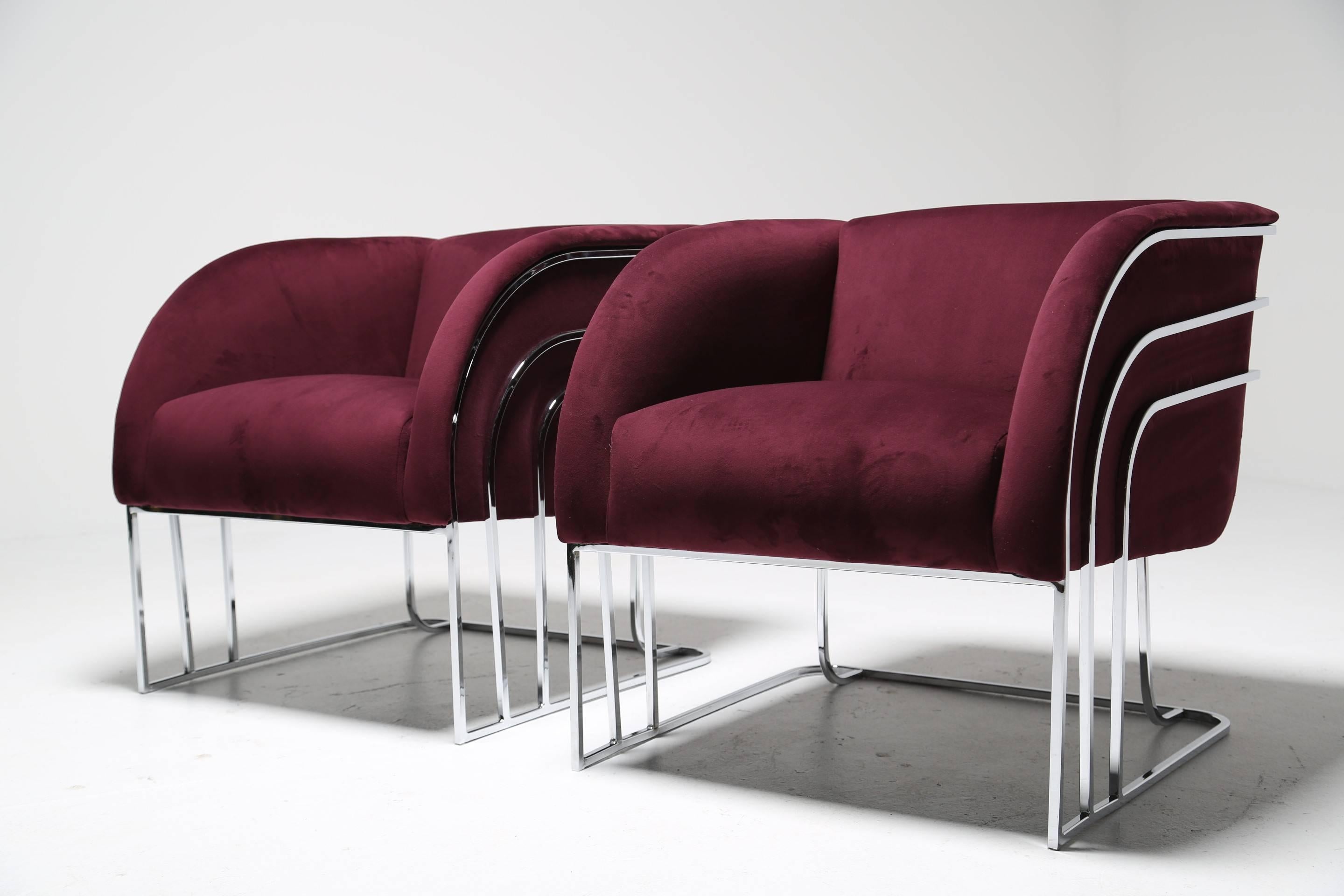 Mid-century Chrome Lounge chairs, Milo Baughman Style 3