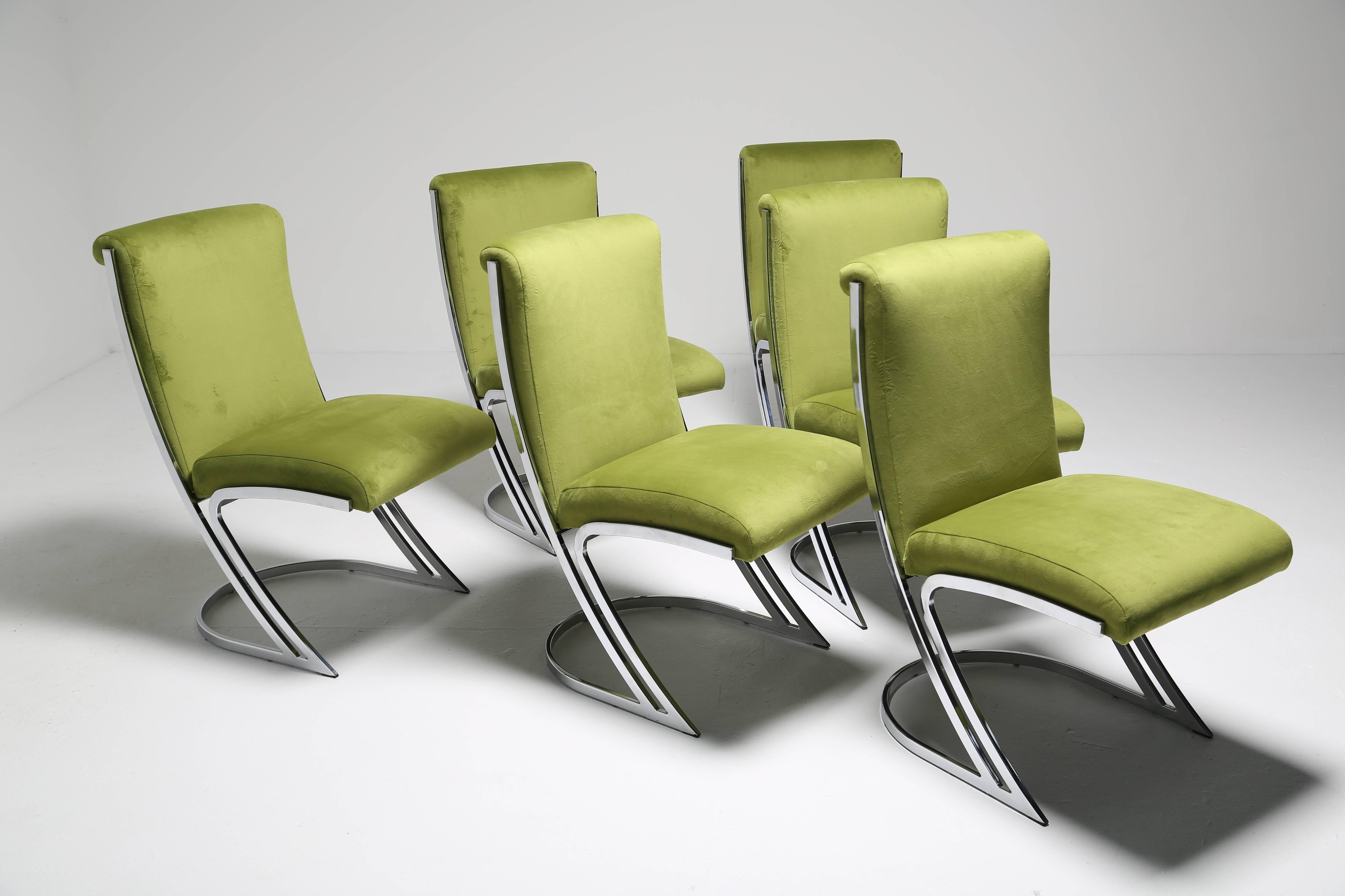 American Arthur Umanoff chrome frame dining chairs in the style of Pierre Cardin. For Sale