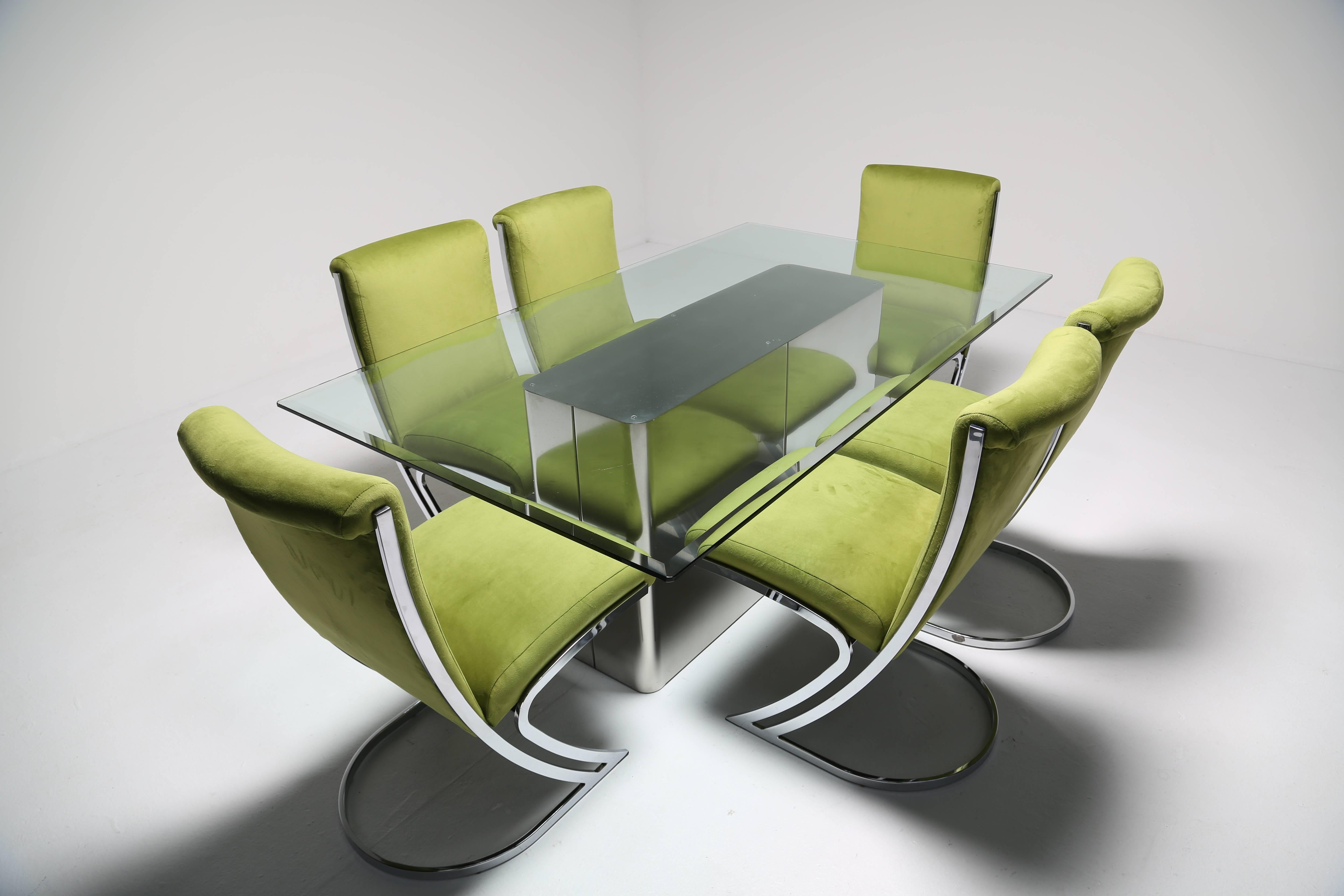 Arthur Umanoff chrome frame dining chairs in the style of Pierre Cardin. For Sale 1