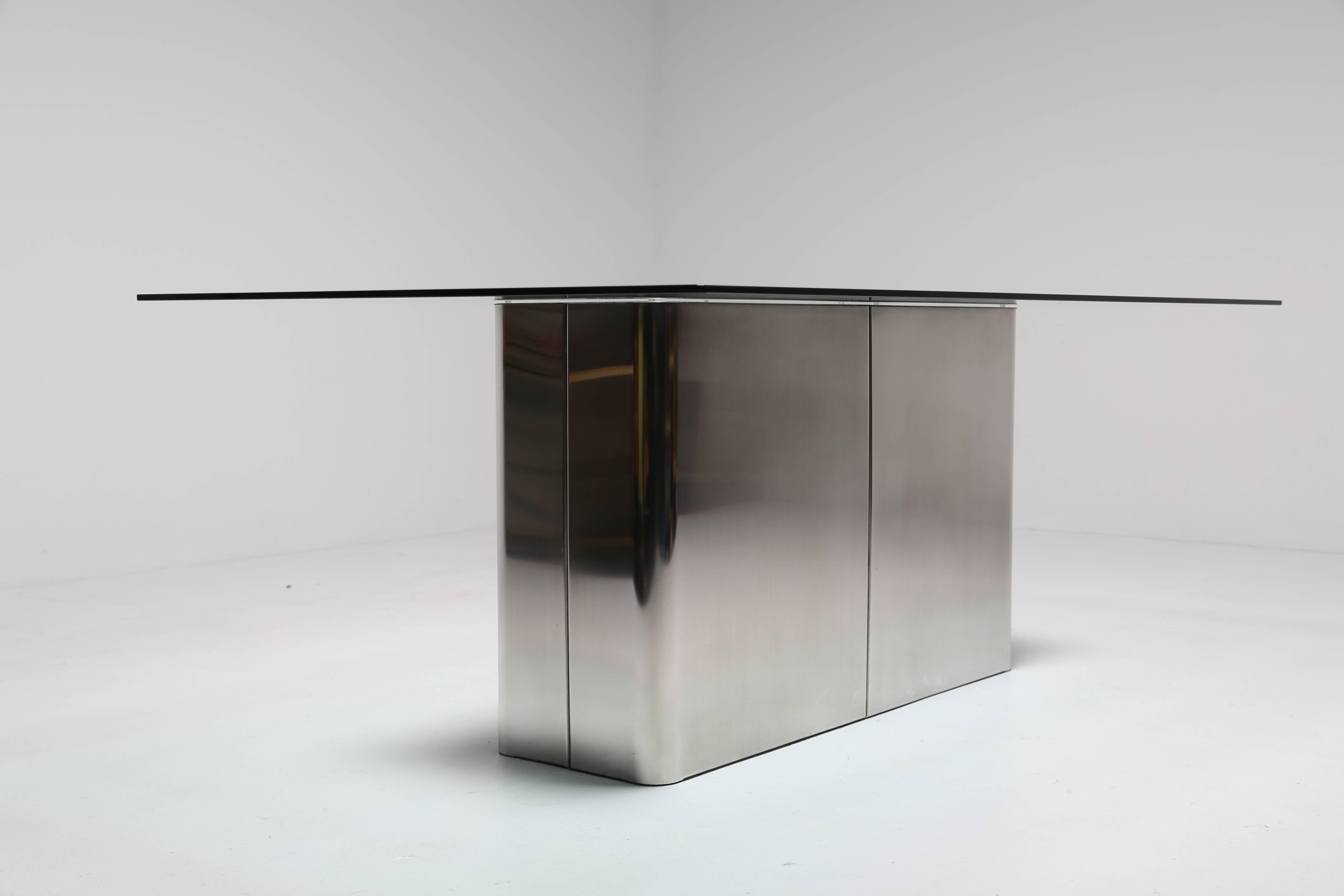 Mid-Century Modern Milo Baughman chrome and glass dining table. For Sale