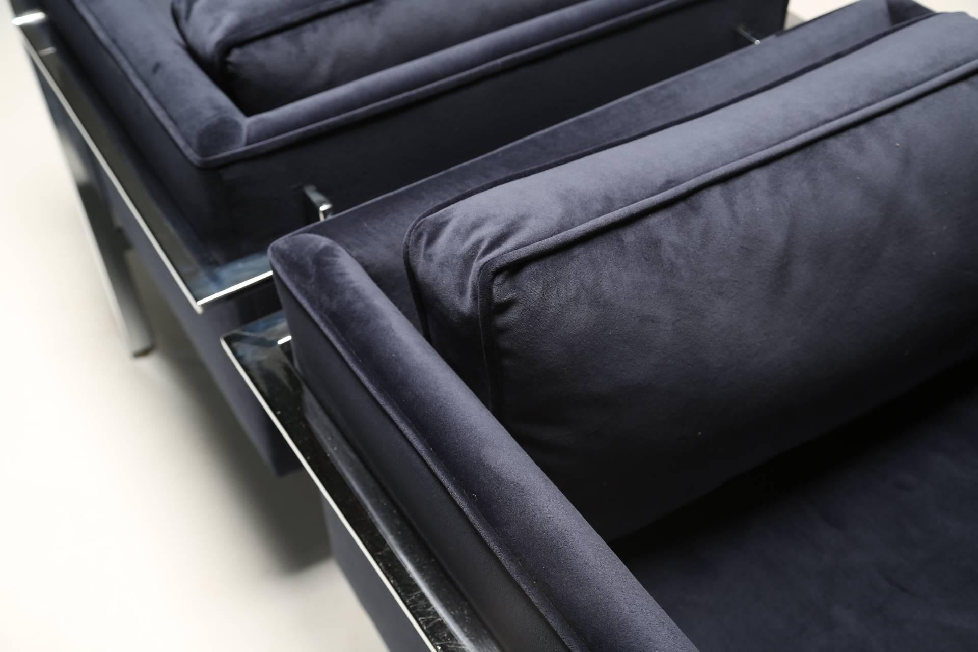 Velvet Mid-Century Modern Lounge Chairs by Milo Baughman