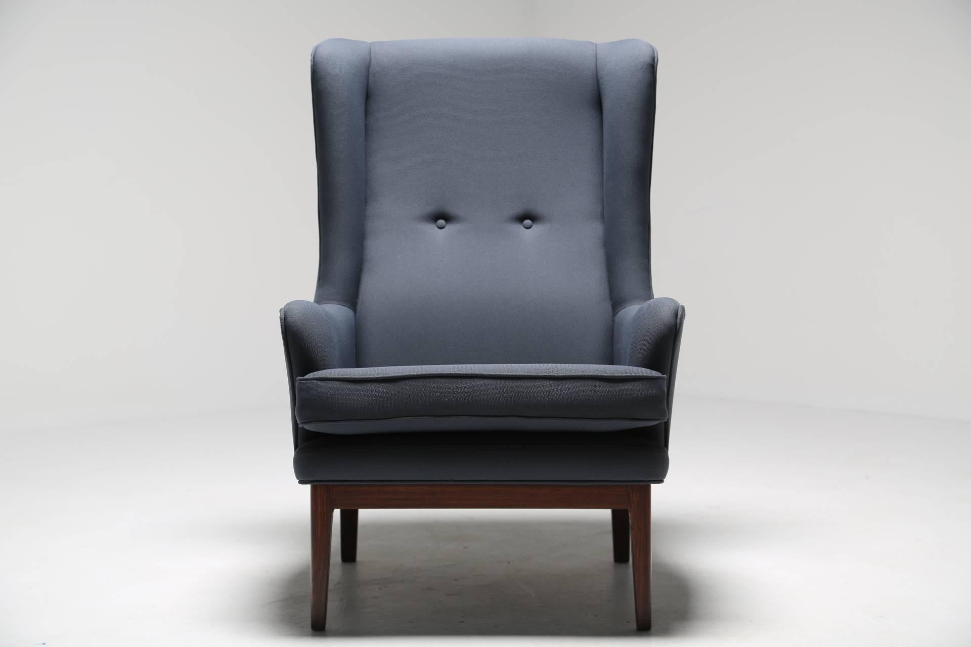 Swedish Arne Norell wing armchair, hardwood frame, Scandinavian modern 1960s.