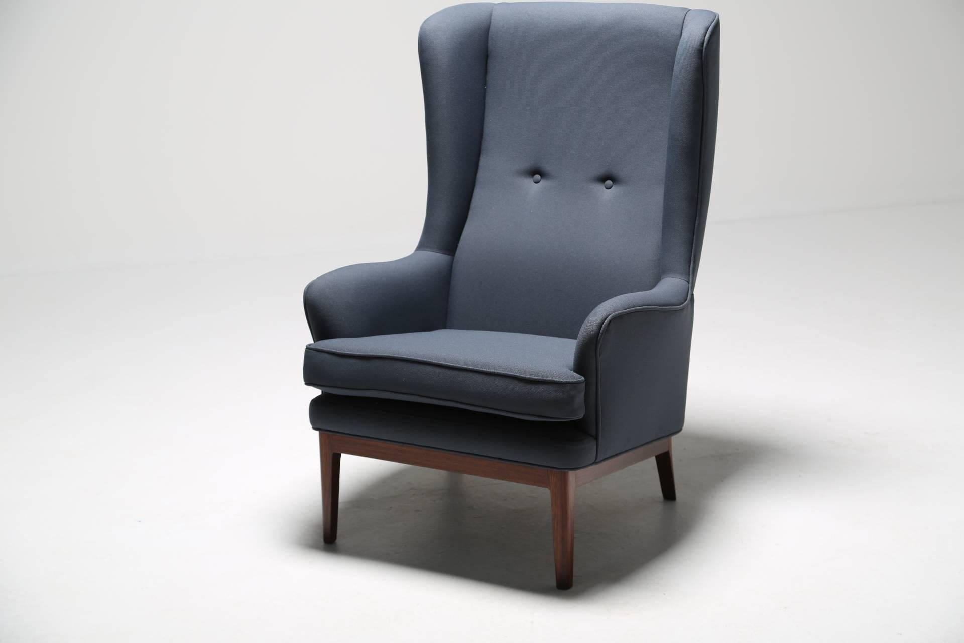 Arne Norell wing armchair, hardwood frame, Scandinavian modern 1960s. In Excellent Condition In Oberstown, Lusk, IE