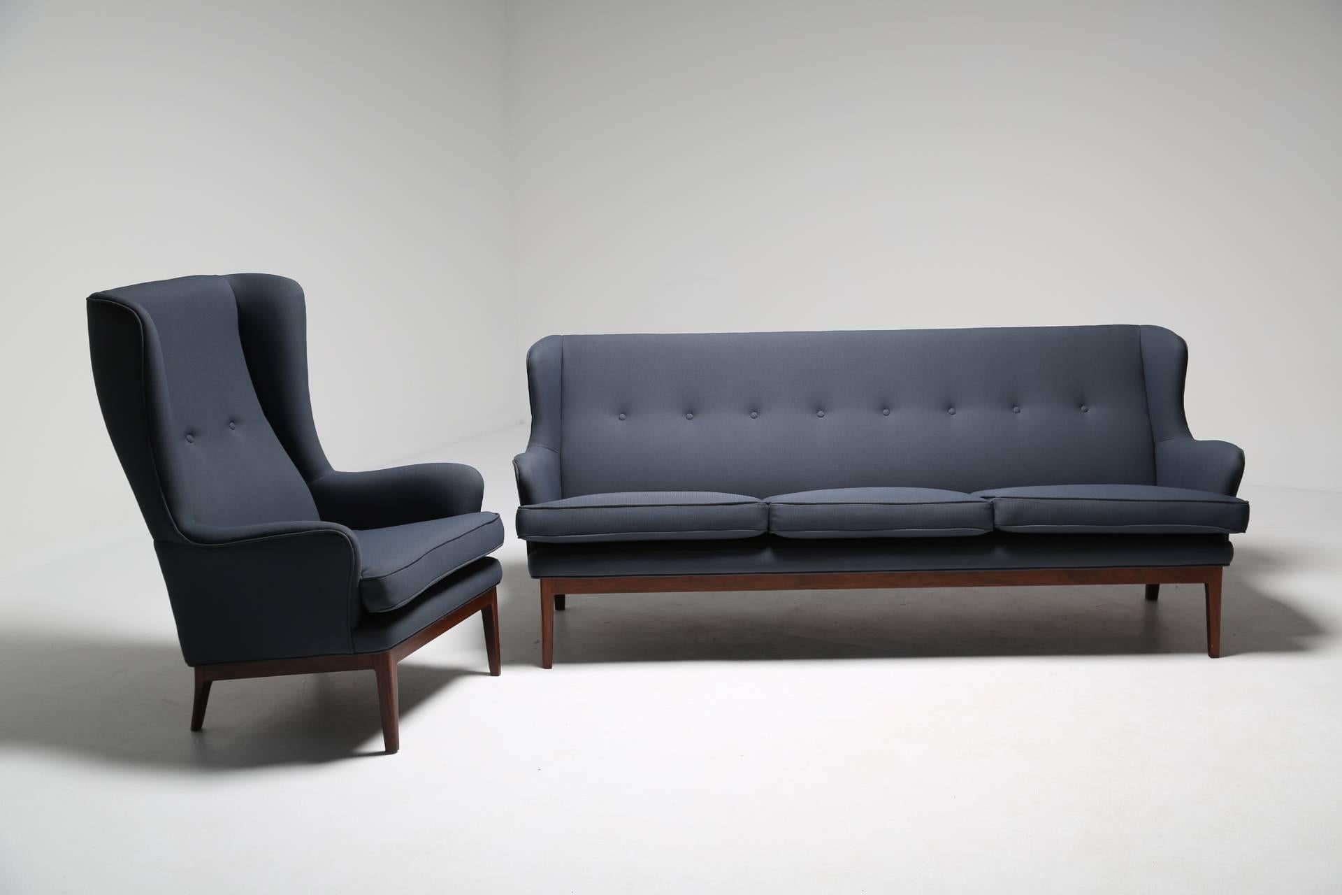 Arne Norell wing armchair, hardwood frame, Scandinavian modern 1960s. 1