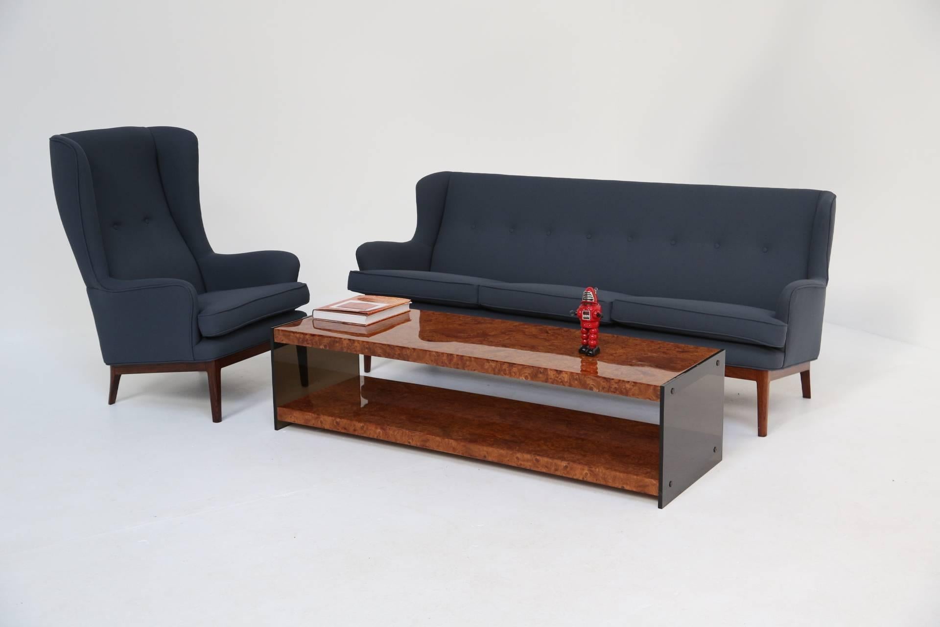 Arne Norell wing armchair, hardwood frame, Scandinavian modern 1960s. 2