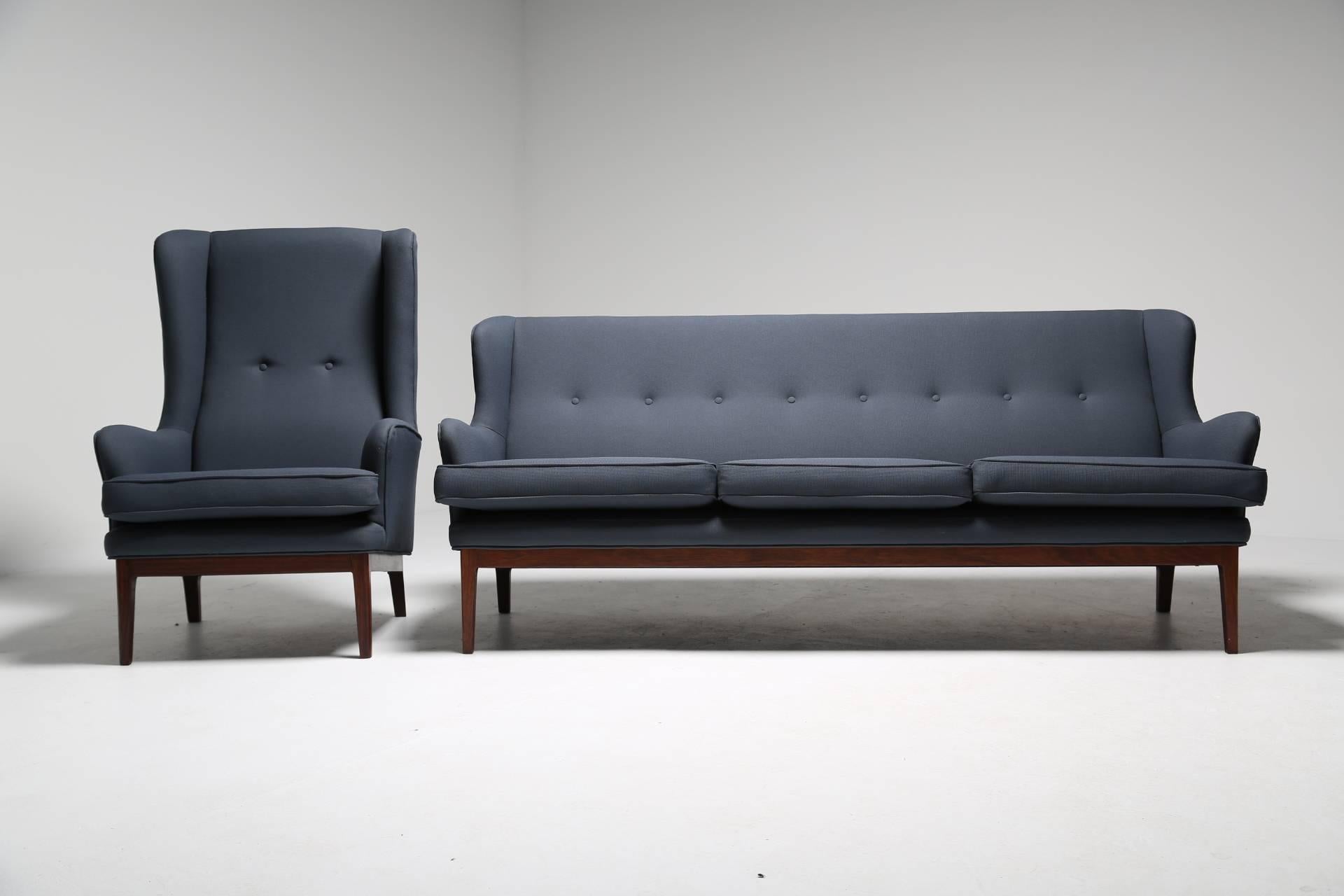 Arne Norell wing armchair, hardwood frame, Scandinavian modern 1960s. 3