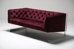 Milo Baughman chrome frame cantilever mid century loveseat sofa.