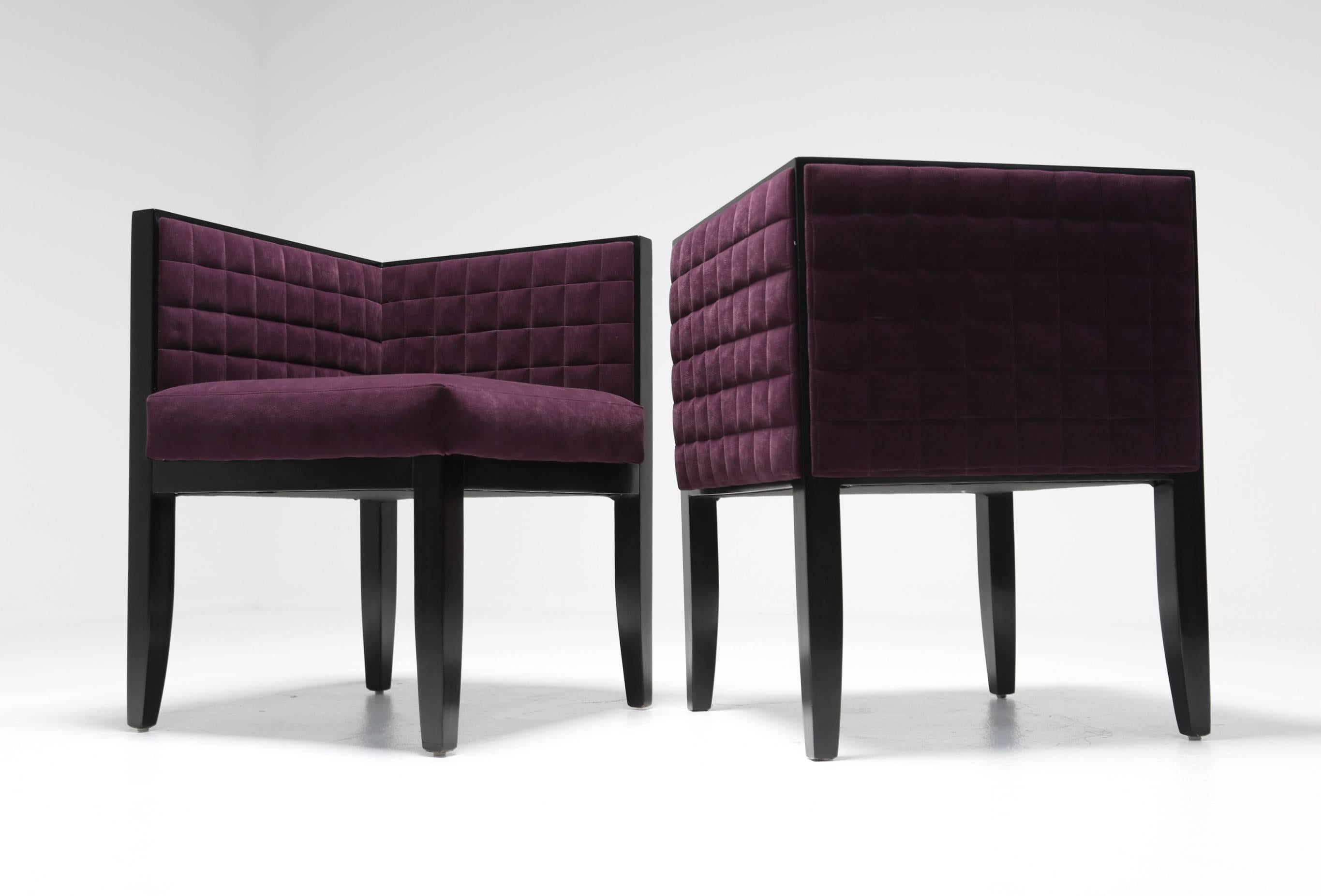 Mid-Century Modern Pietro Constantini black lacquer conversation chairs.