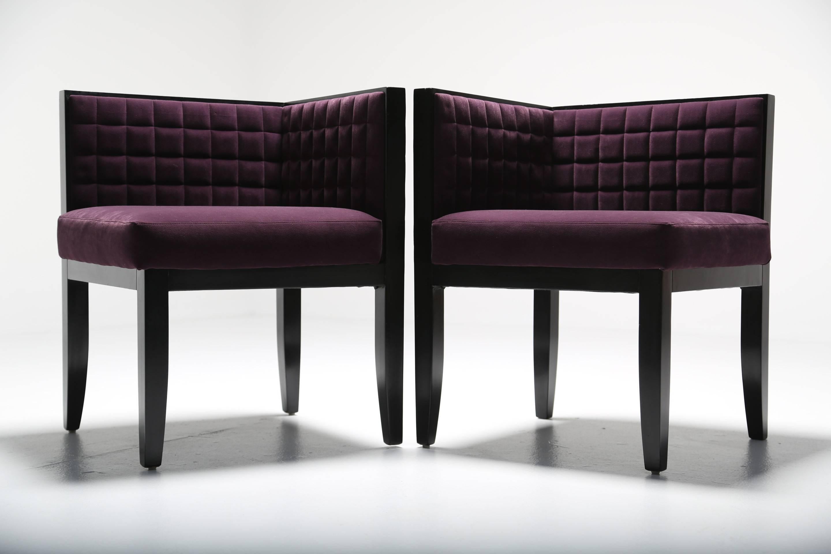 Velvet Pietro Constantini black lacquer conversation chairs.