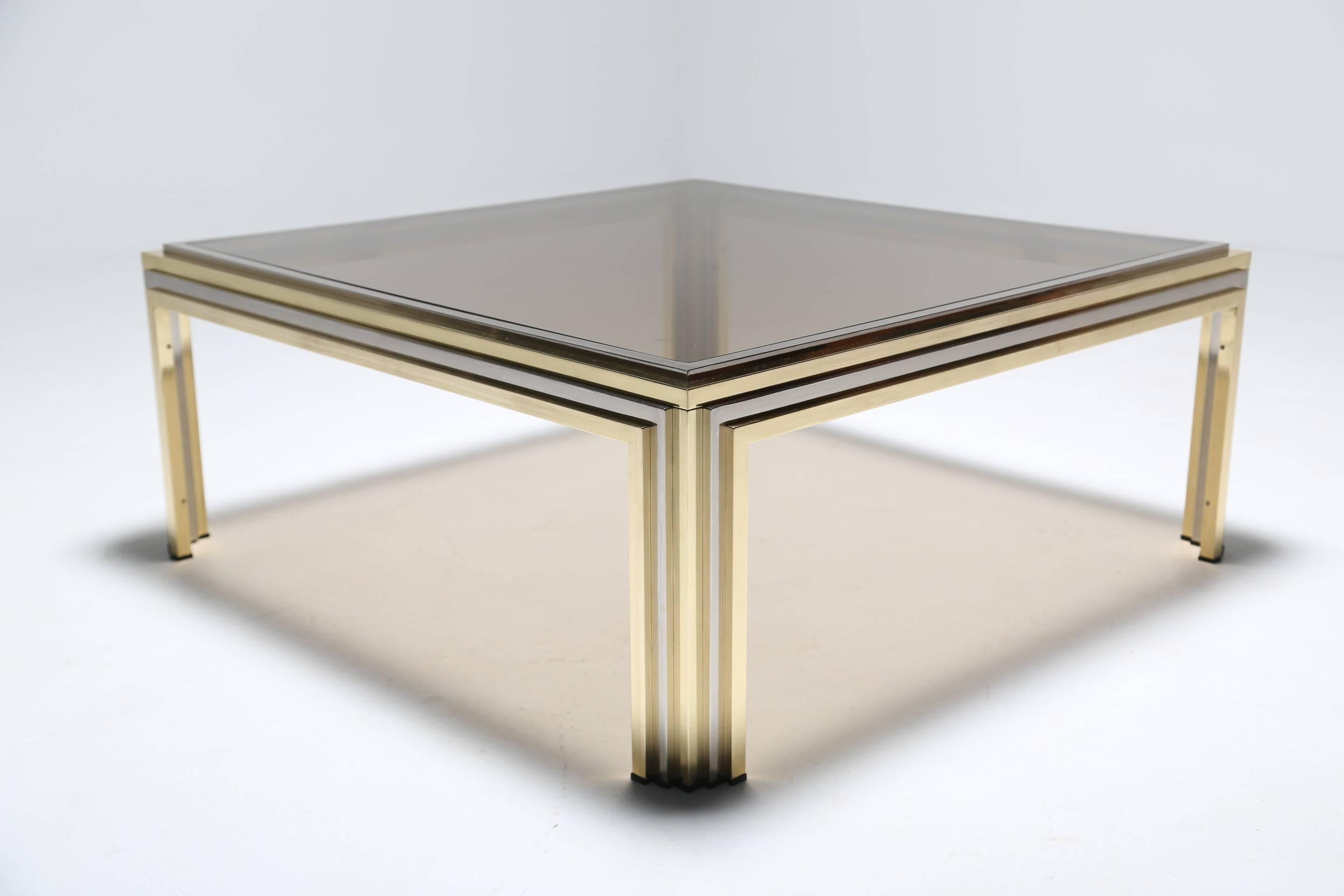 Italian Romeo Rega brass and chrome mid-century coffee table.