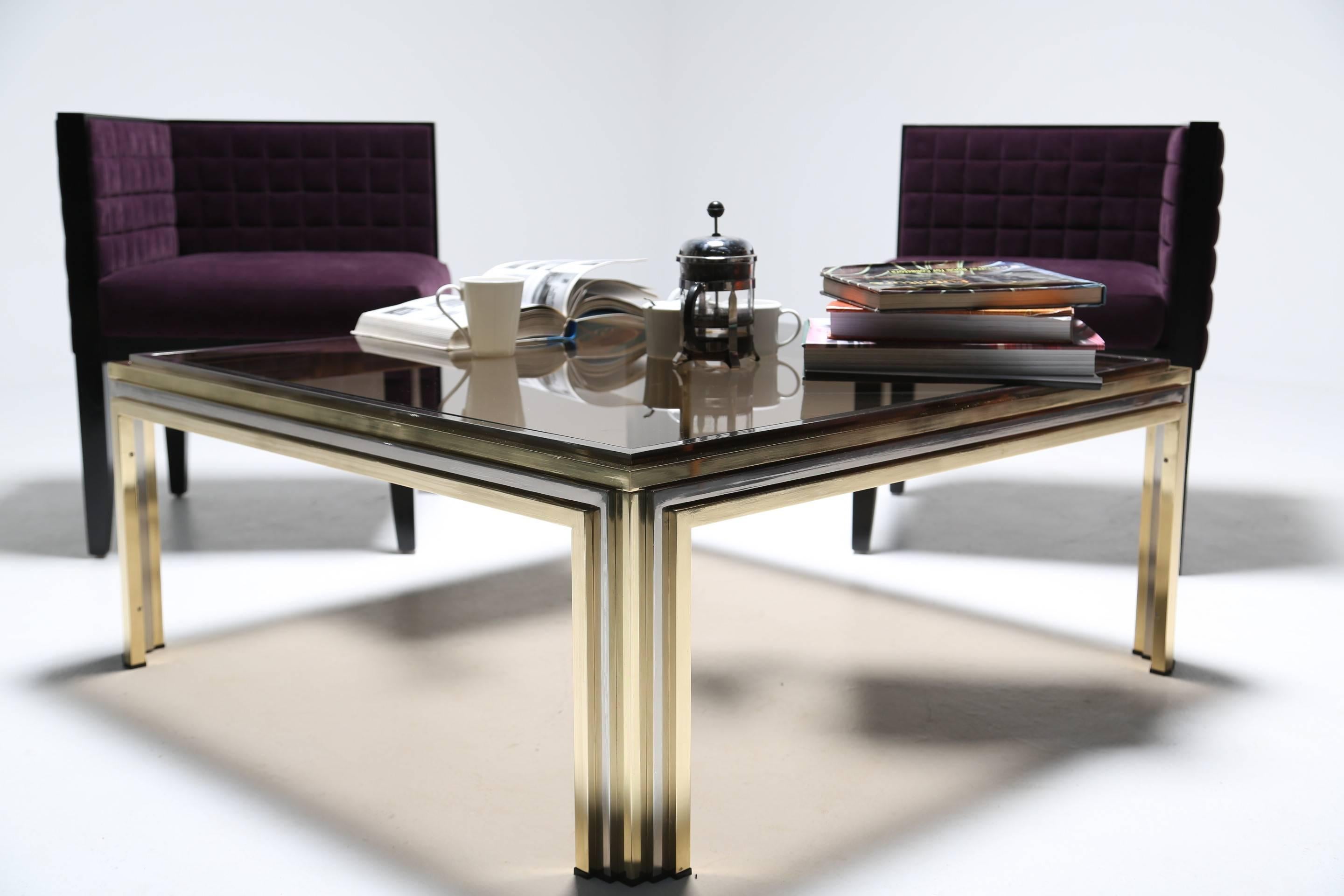 Late 20th Century Romeo Rega brass and chrome mid-century coffee table.