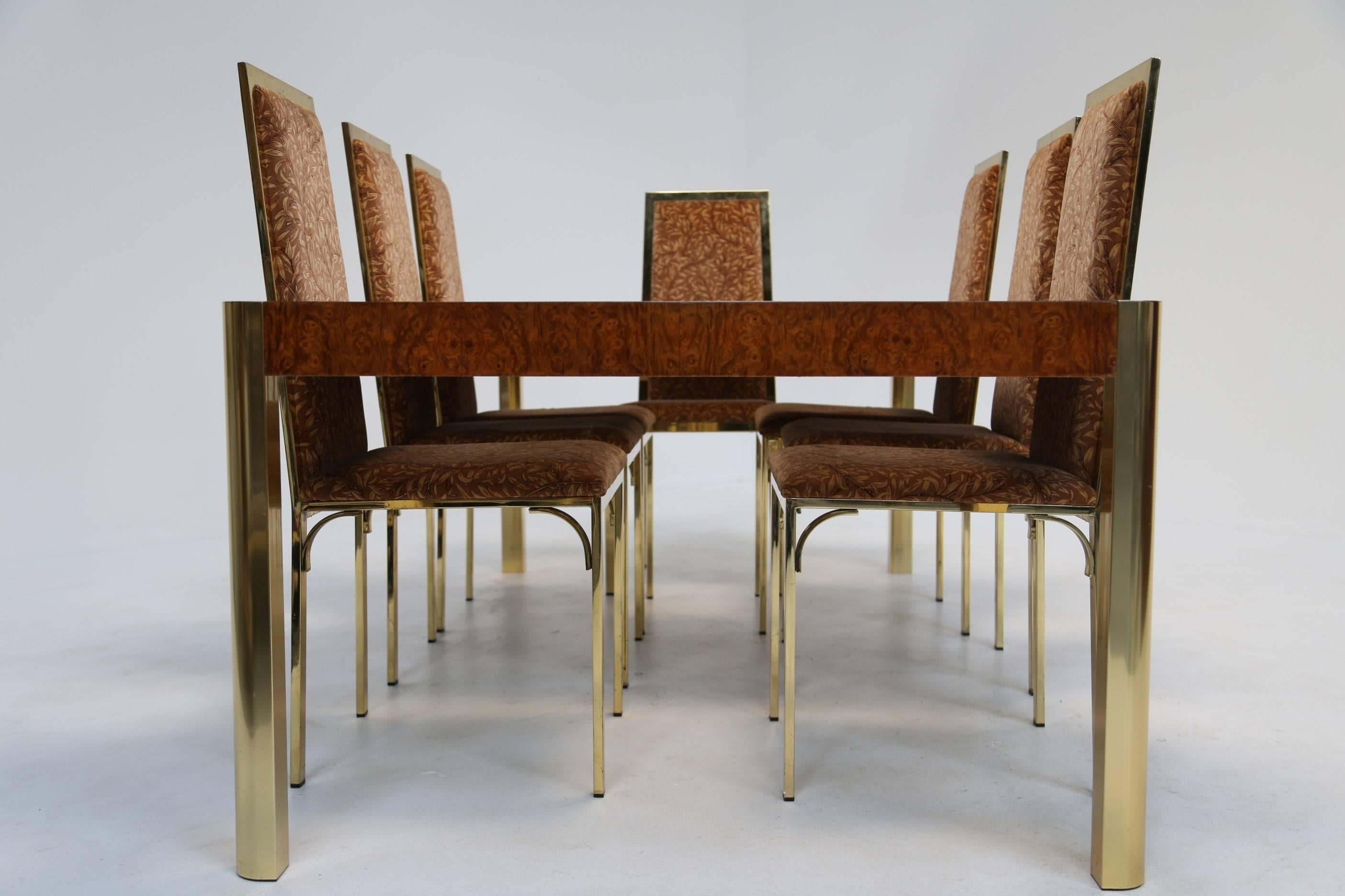 American Century Furniture burlwood and brass mid century extending dining table. For Sale