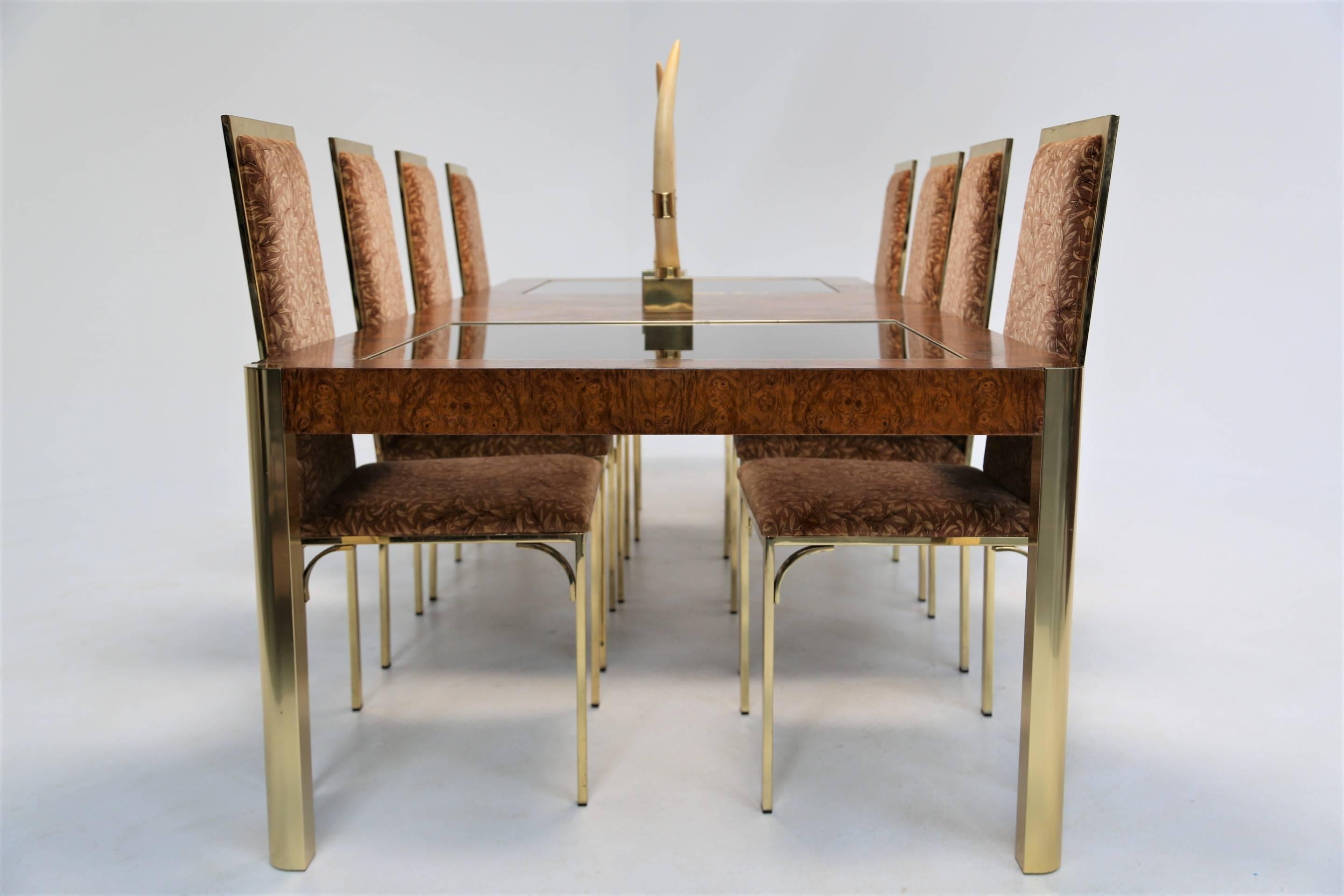 Century Furniture burlwood and brass mid century extending dining table. For Sale 1