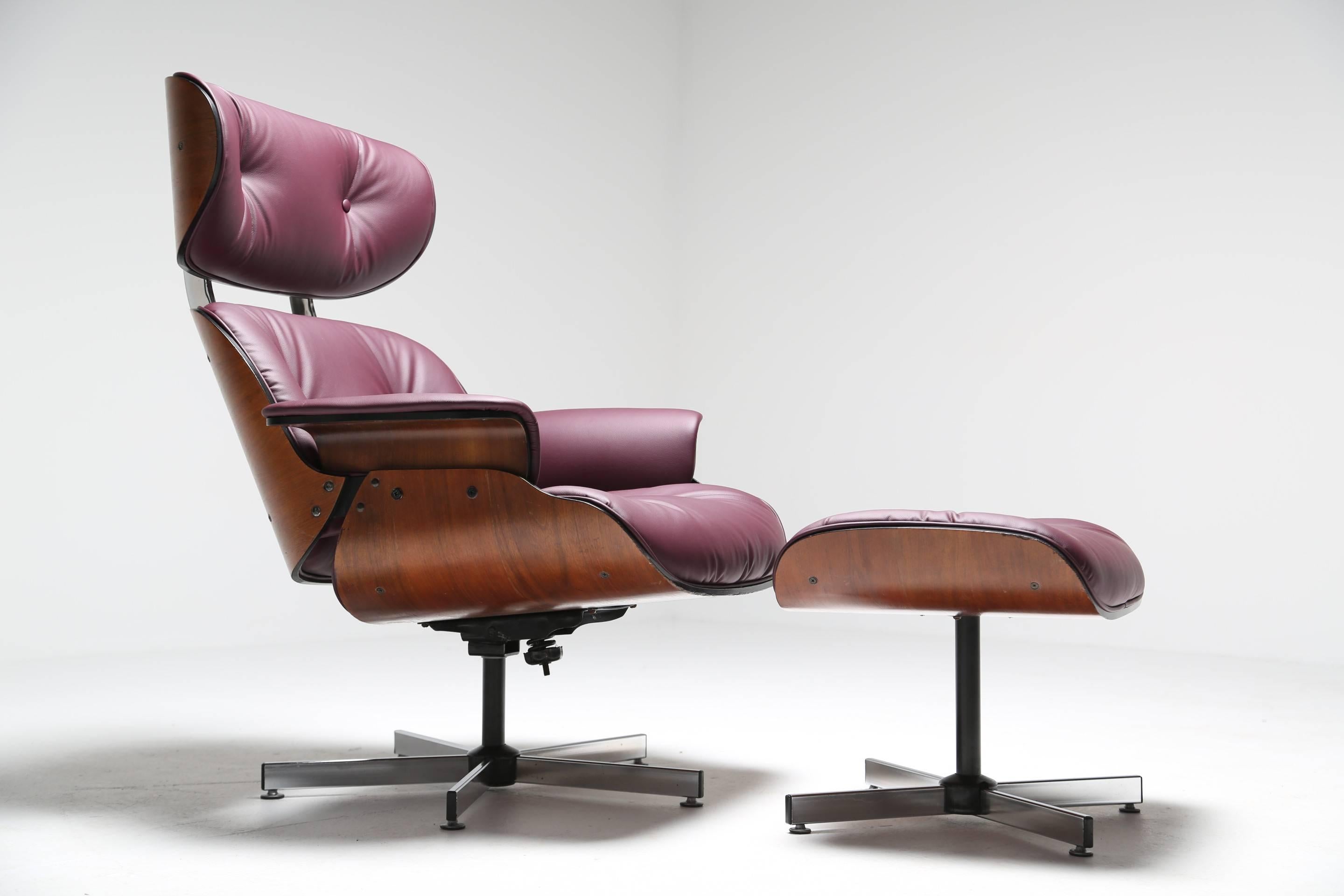 Faux Leather Mid-Century Plycraft Lounge Chair and Ottoman