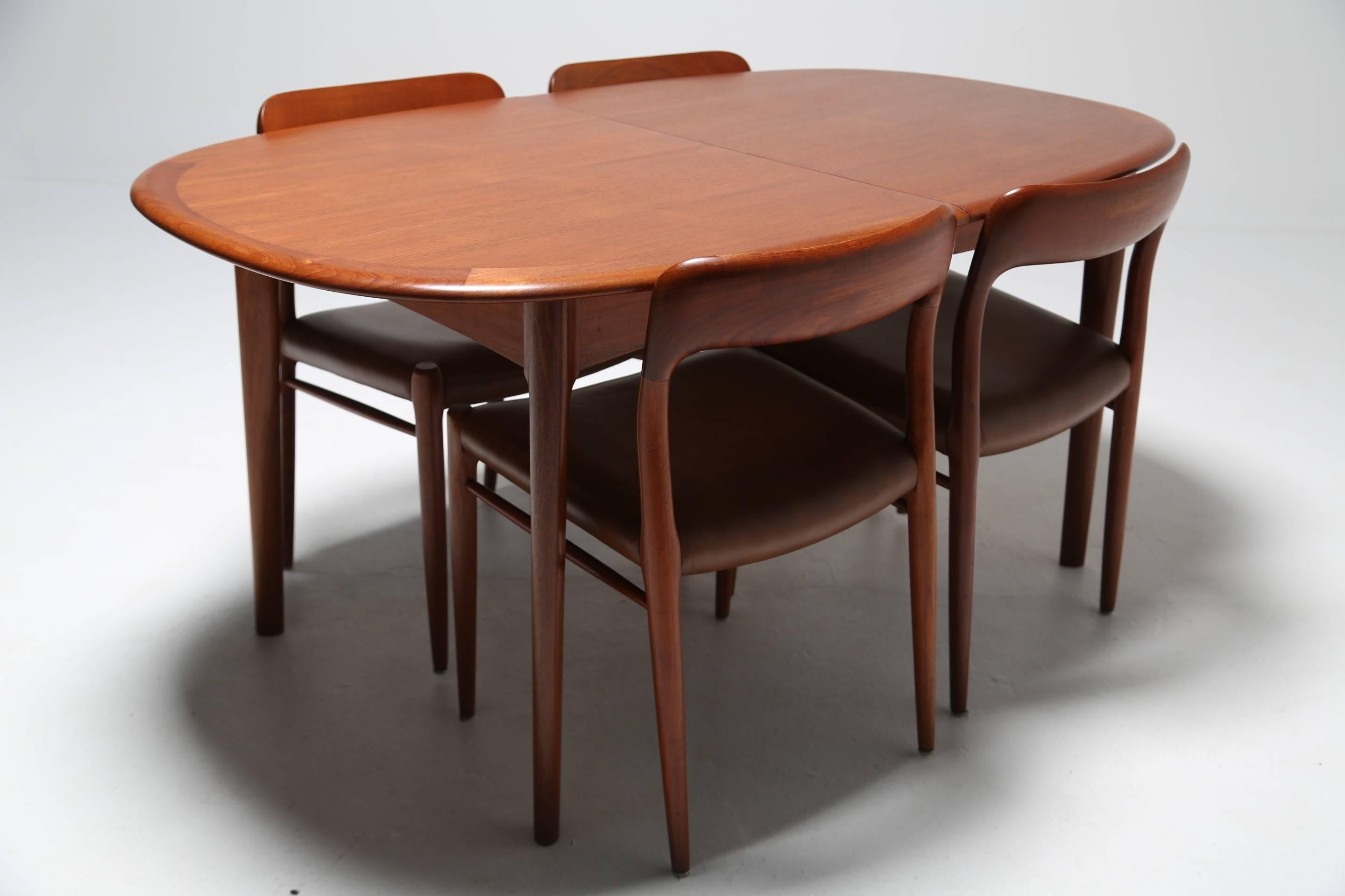 Leather Mid Century Niels O. Møller Dining Table and Chairs